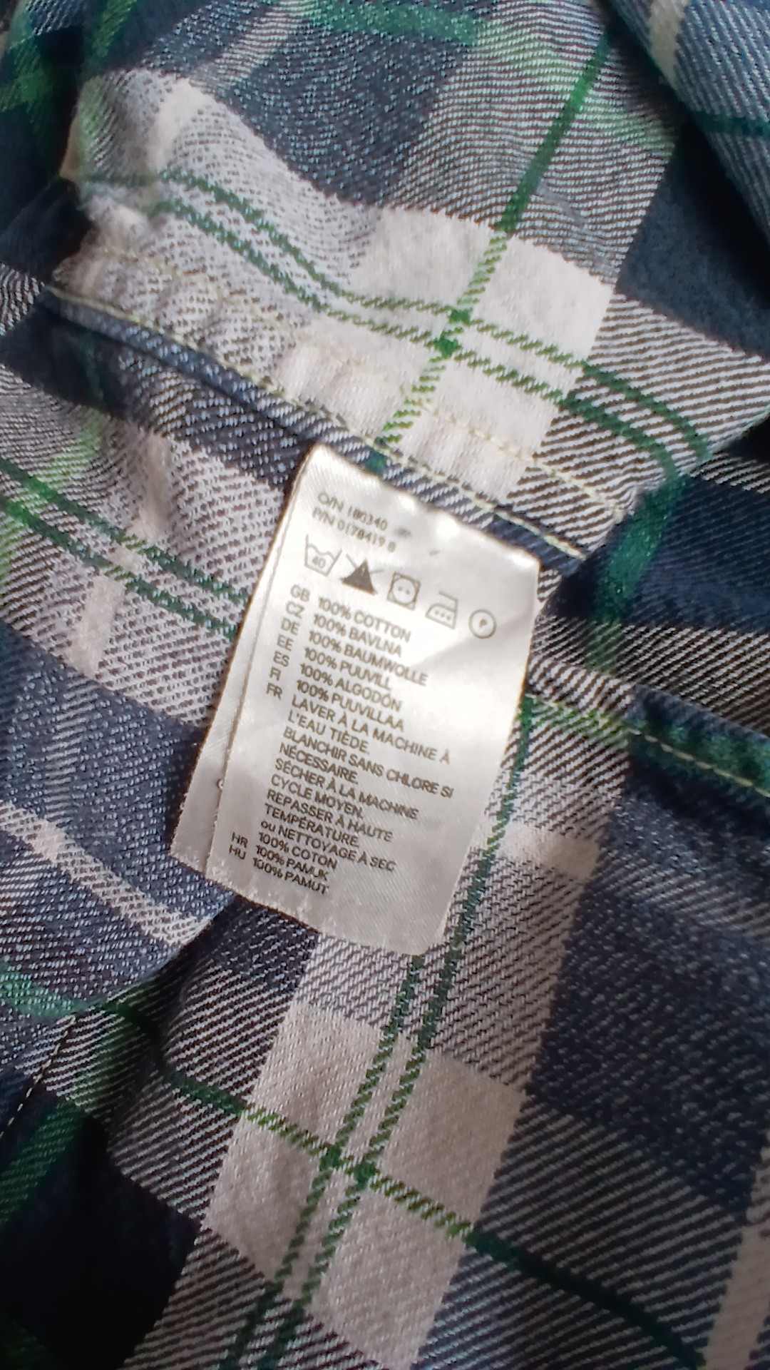H&M Blue Green White Check Fitted Cotton Shirt Large image 5