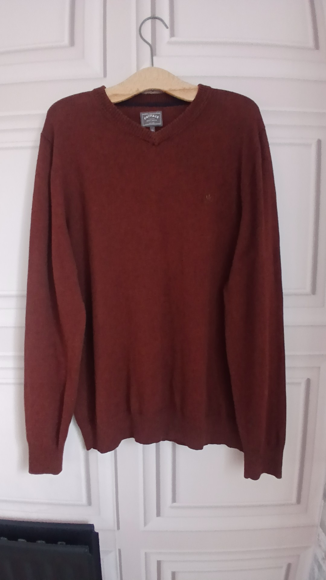 FatFace Dark Cinnamon Cotton Cashmere V-Neck Jumper XL