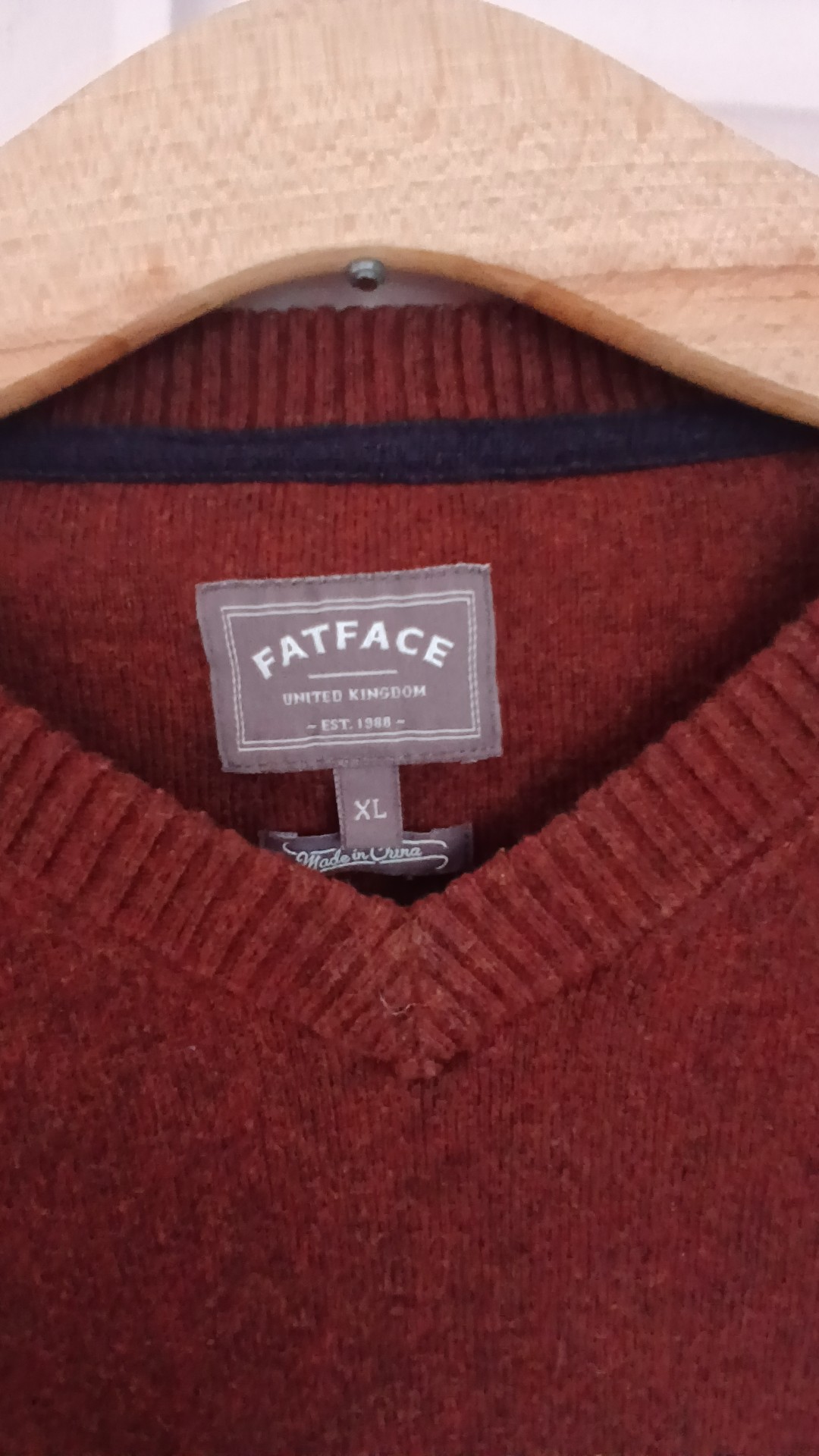FatFace Dark Cinnamon Cotton Cashmere V-Neck Jumper XL image 2