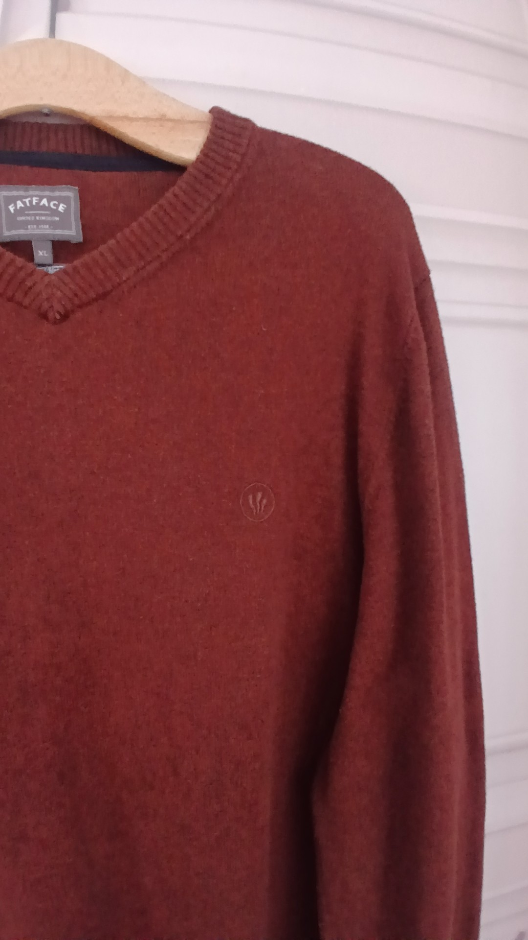 FatFace Dark Cinnamon Cotton Cashmere V-Neck Jumper XL image 4