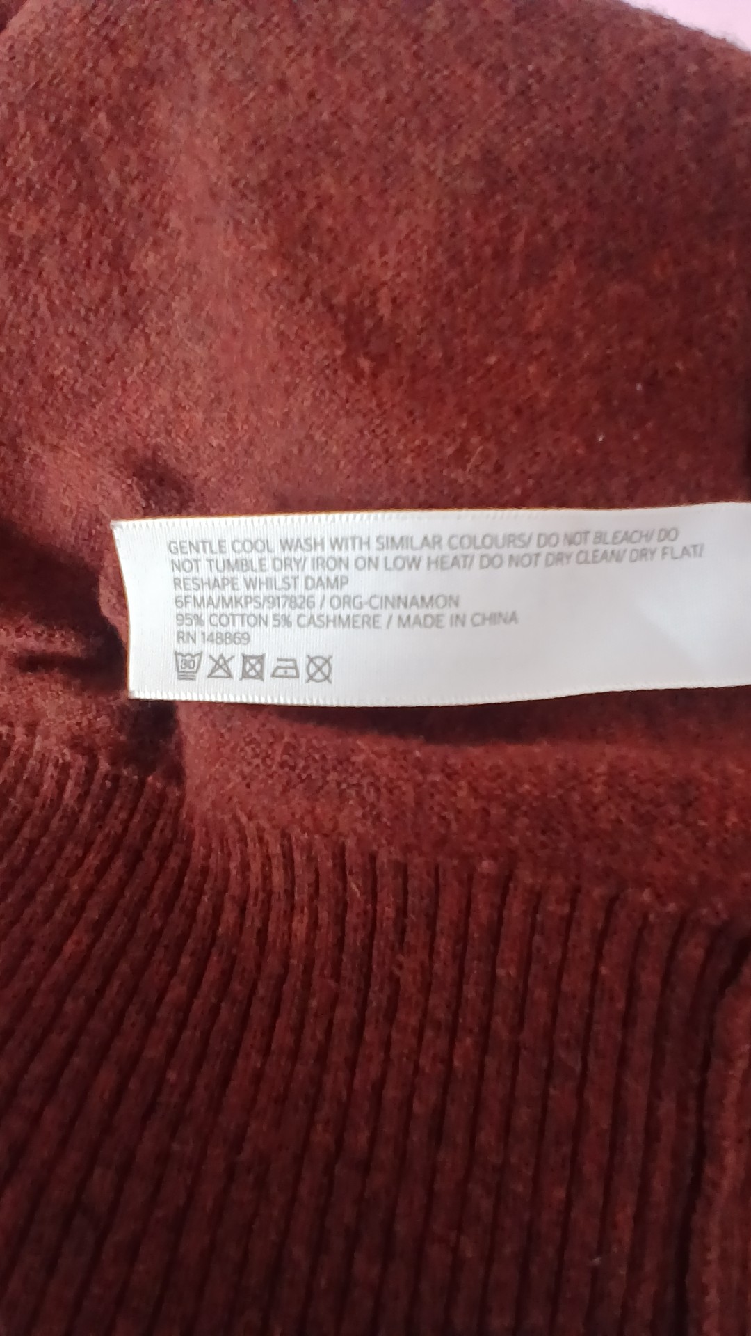 FatFace Dark Cinnamon Cotton Cashmere V-Neck Jumper XL image 5
