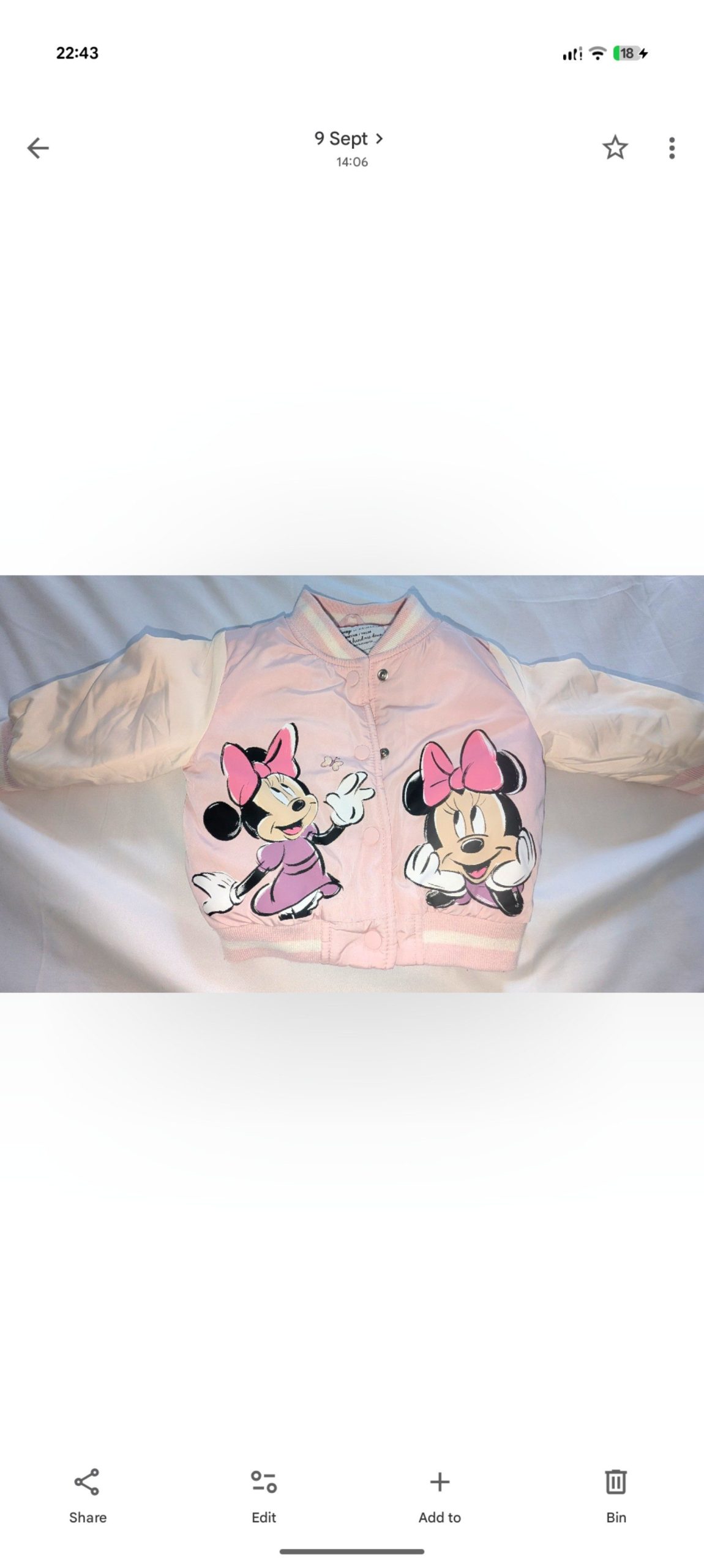 Disney Pink Baby Minnie Mouse Bomber Jacket 6-9 Months 74cm