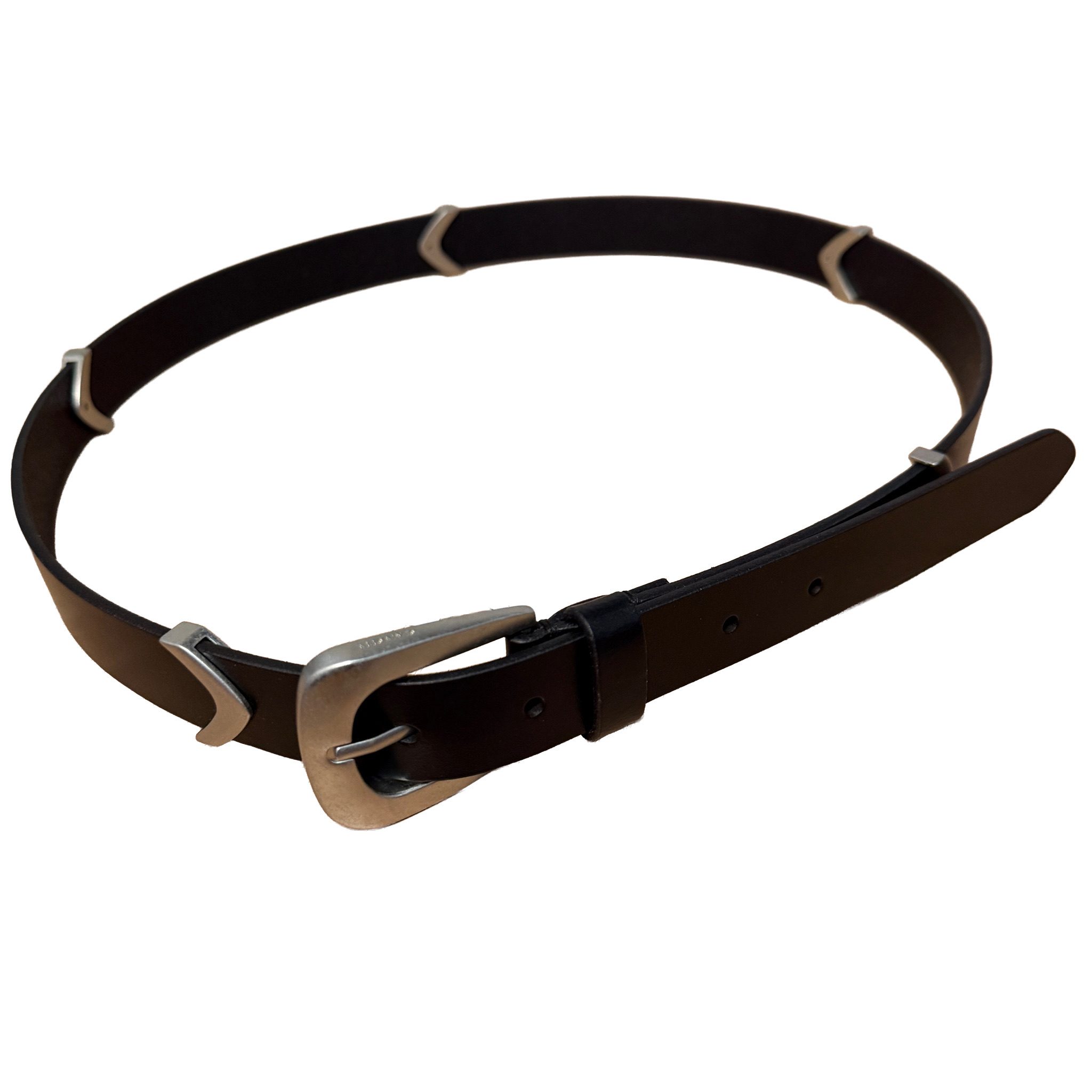 AllSaints - NWT Black Genuine Leather Belt Large Silver Buckle - Size Large (43") image 2