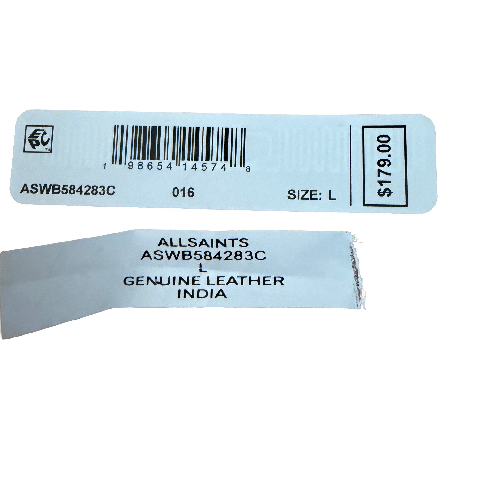 AllSaints - NWT Black Genuine Leather Belt Large Silver Buckle - Size Large (43") image 3