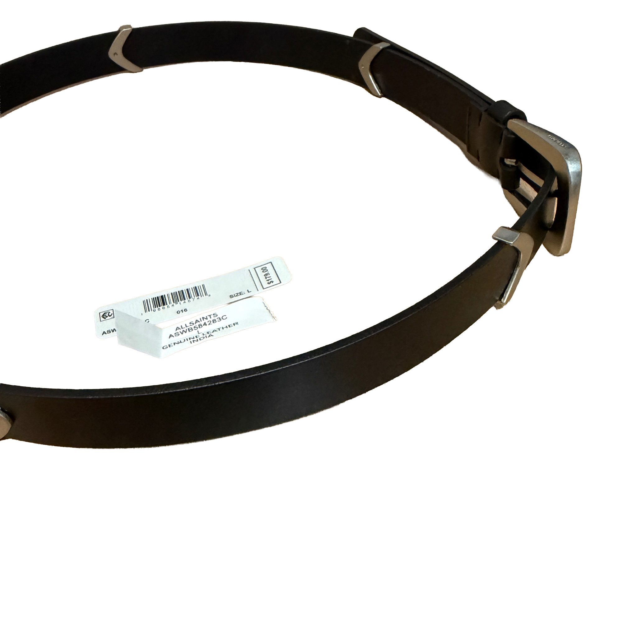 AllSaints - NWT Black Genuine Leather Belt Large Silver Buckle - Size Large (43") image 4