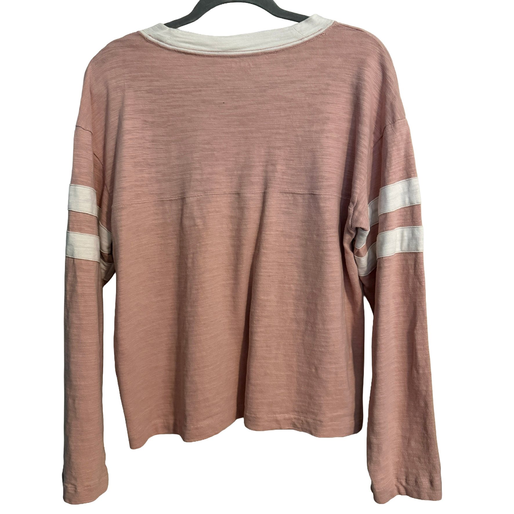 Faherty Women's Pink & White Organic Cotton Long Sleeve V-Neck Shirt Large image 4