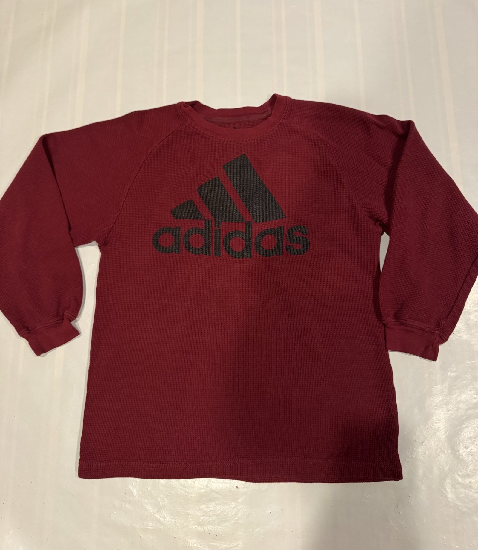 Boy’s Adidas Logo Thermal Waffle Long Sleeve Shirt – Red Black – Large