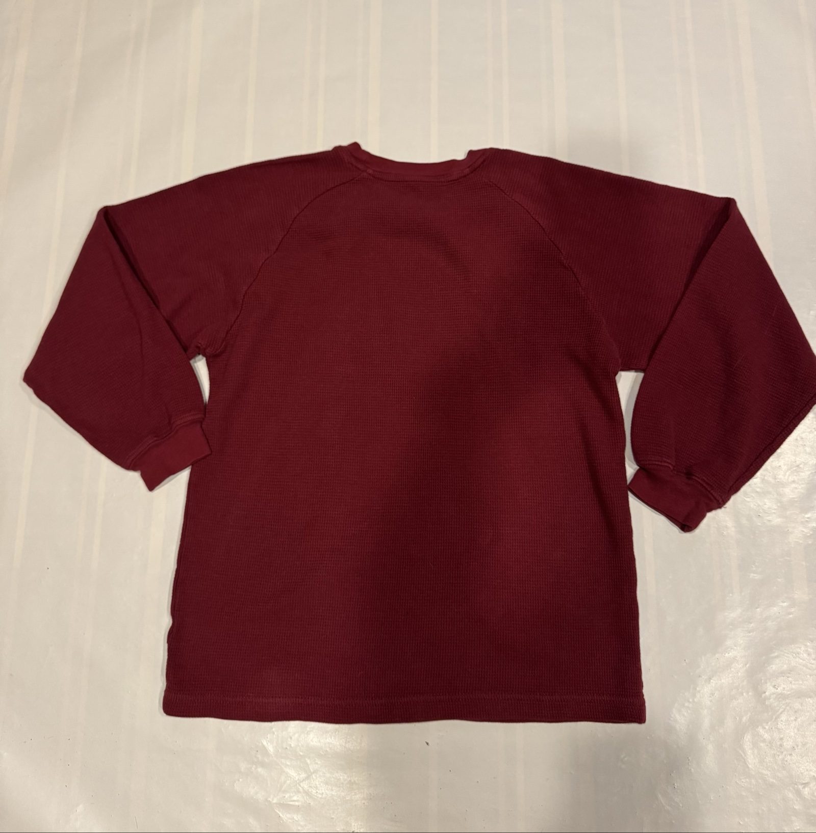 Boy’s Adidas Logo Thermal Waffle Long Sleeve Shirt – Red Black – Large image 4