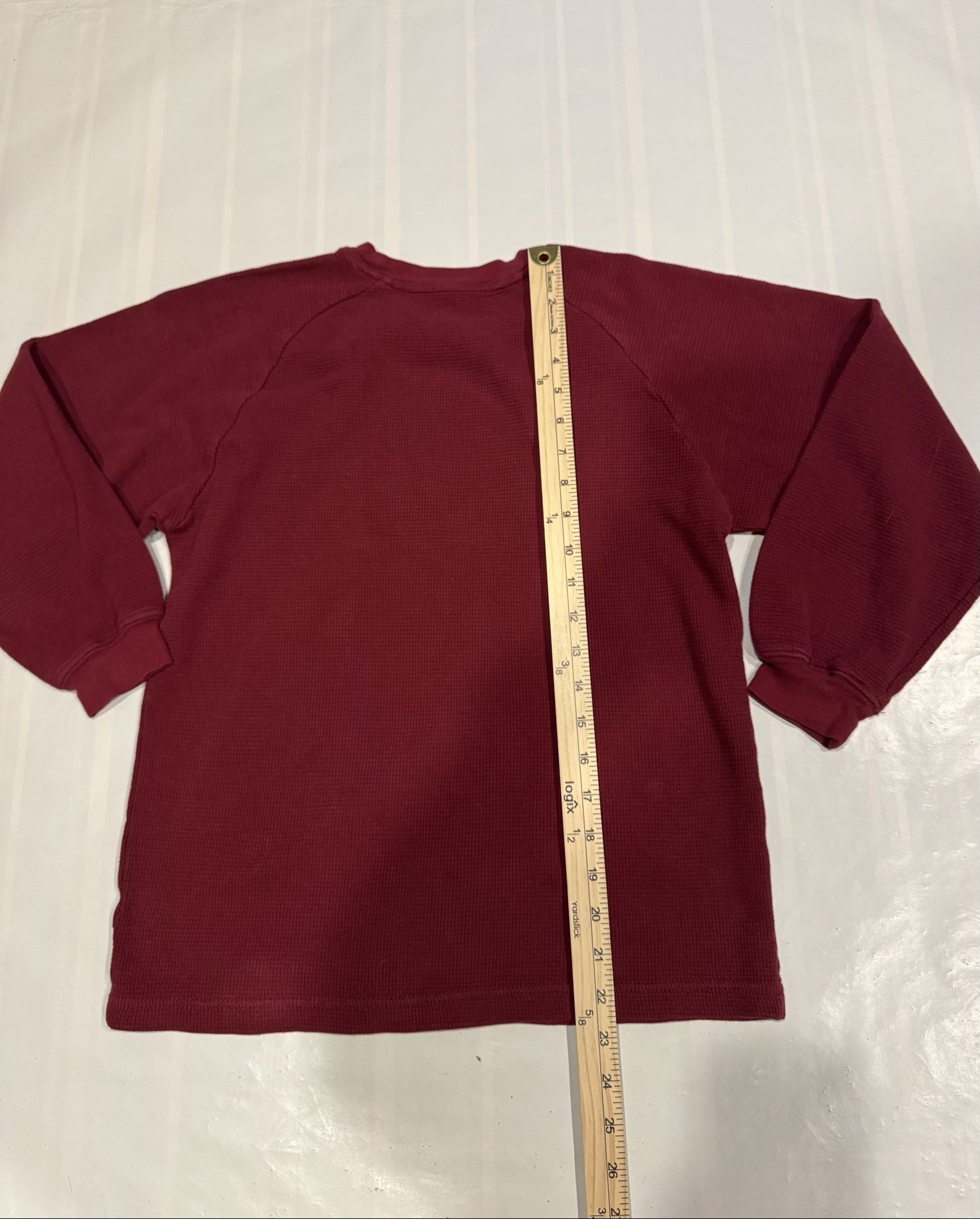 Boy’s Adidas Logo Thermal Waffle Long Sleeve Shirt – Red Black – Large image 5