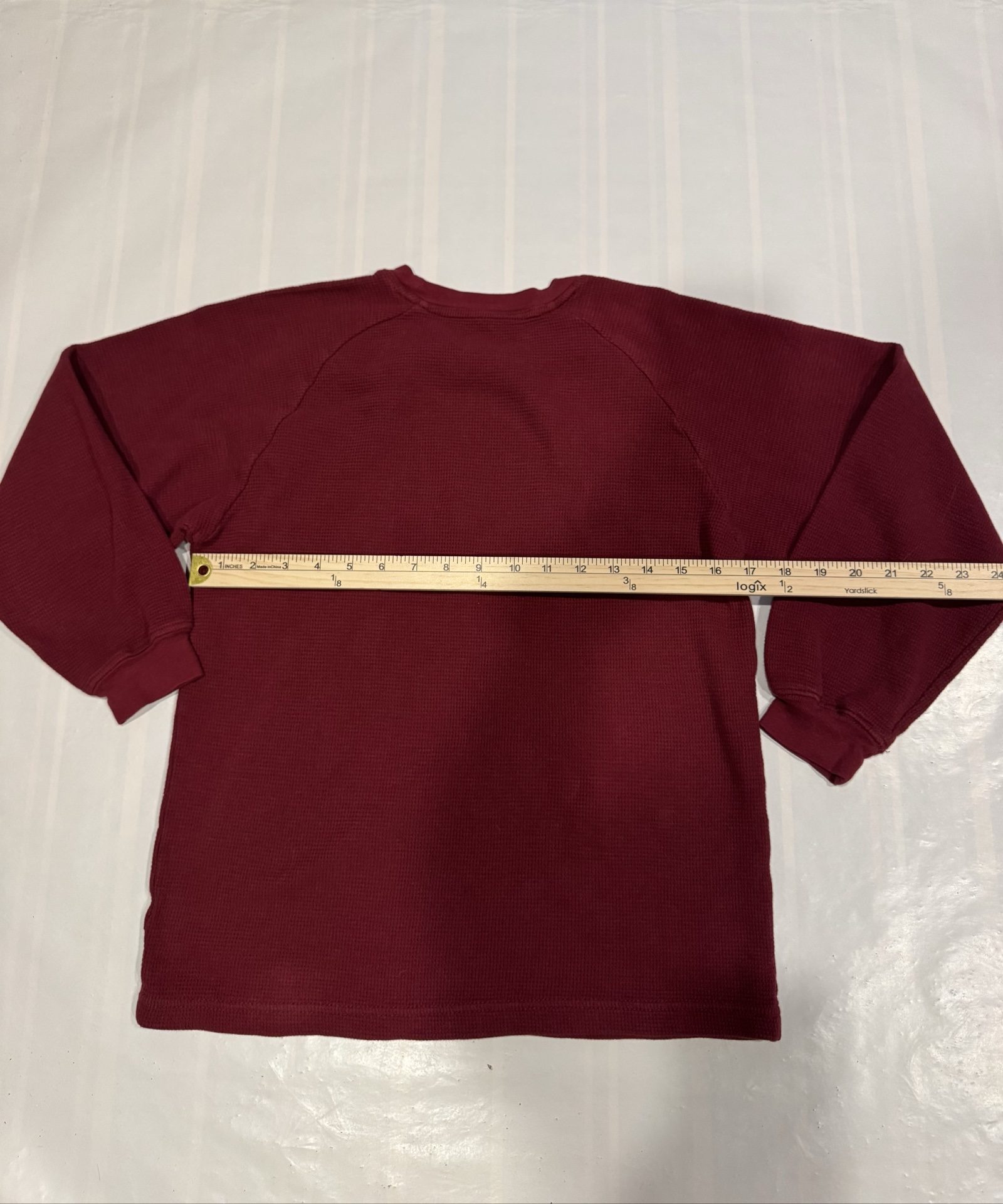 Boy’s Adidas Logo Thermal Waffle Long Sleeve Shirt – Red Black – Large image 6