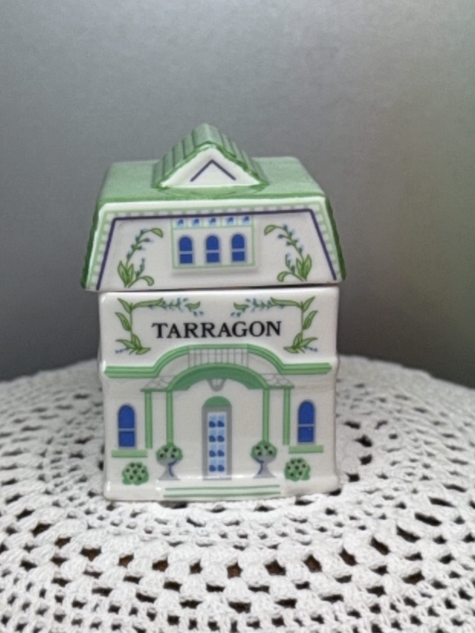 Lenox Green & Blue Ceramic The Assest Spice Village Tarragon Container