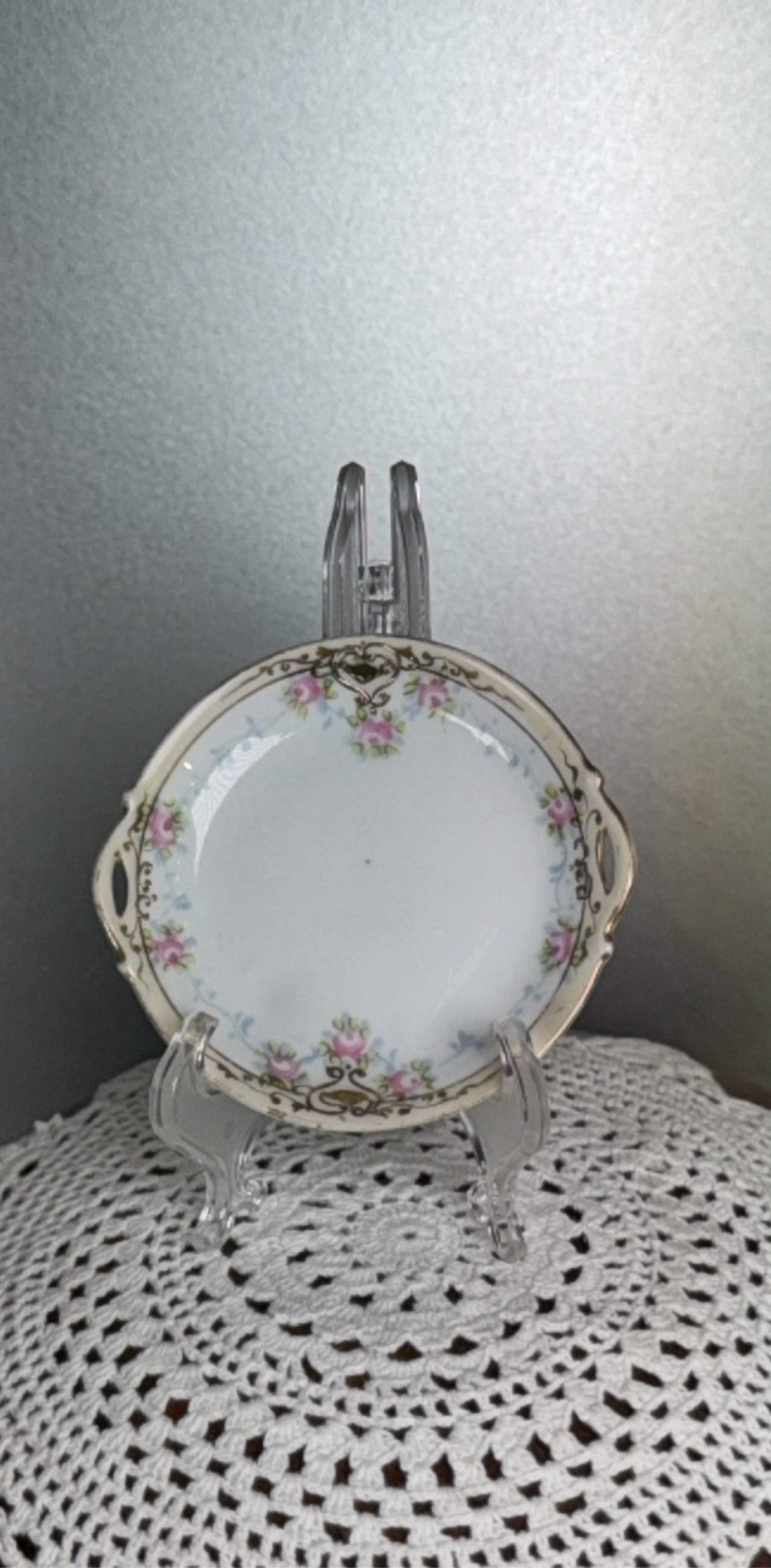 Noritake Pink Floral Gold Trim Handled Plate