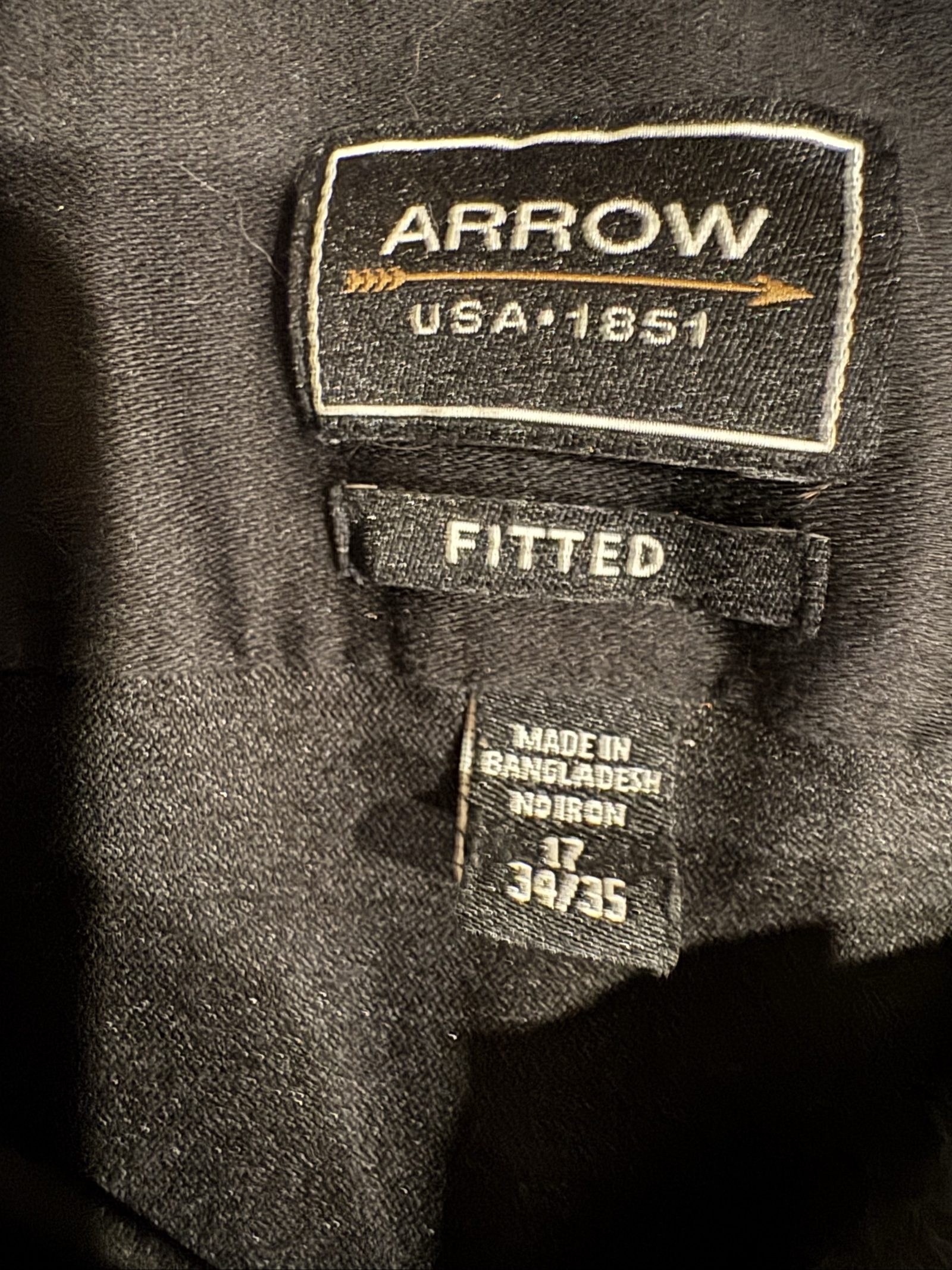 Men’s Arrow USA 1851 Fitted Dress Shirt – Black – 17 34/35 image 2