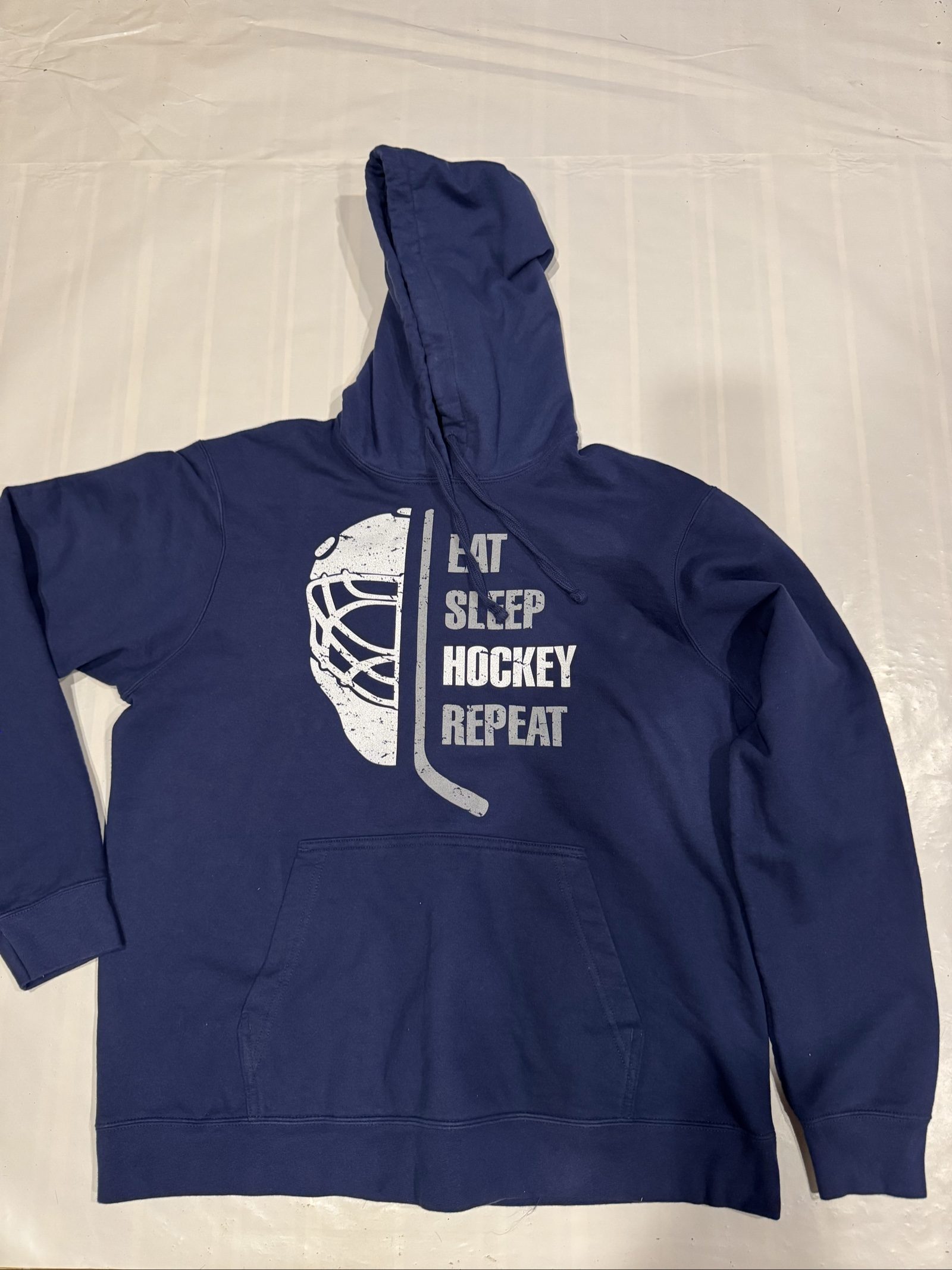 Men’s Port & Company Eat Sleep Hockey Repeat Graphic Hoodie – Navy Blue – Large image 9