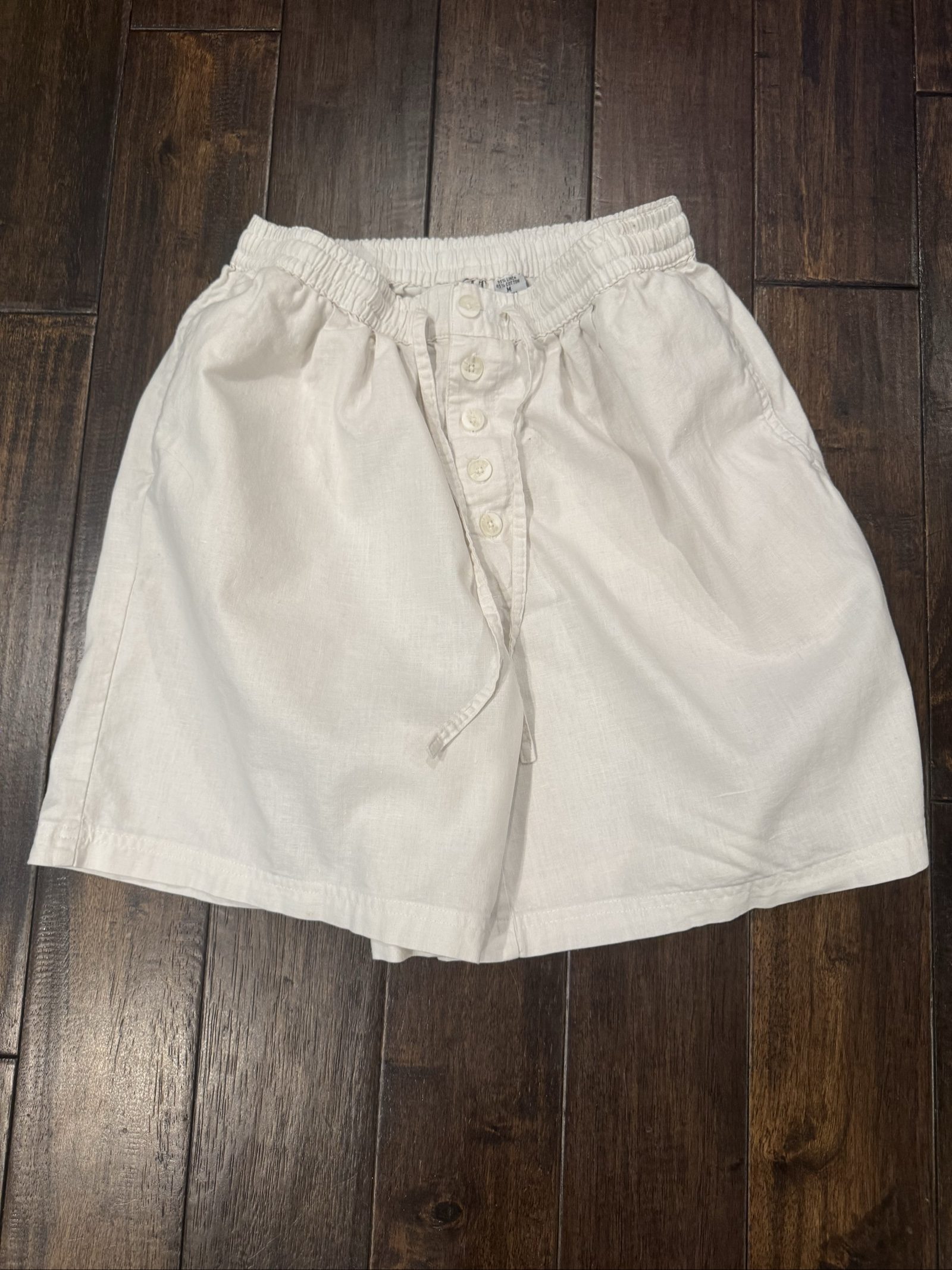 Women’s Mixit Linen Blend Pull-On Bermuda Shorts – White – Medium