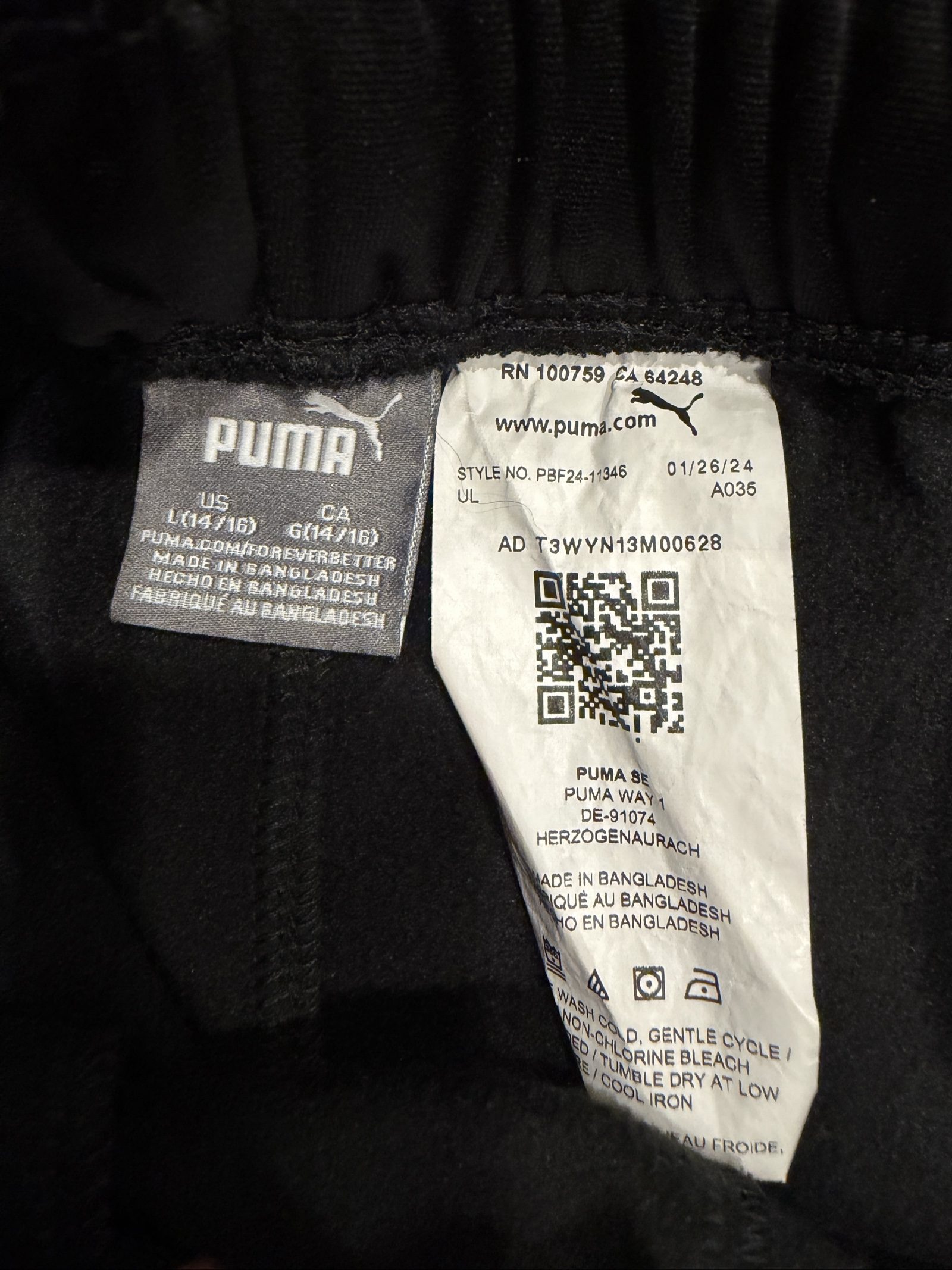 Puma Kids Black & White Logo Track Pants Large 14/16 image 4