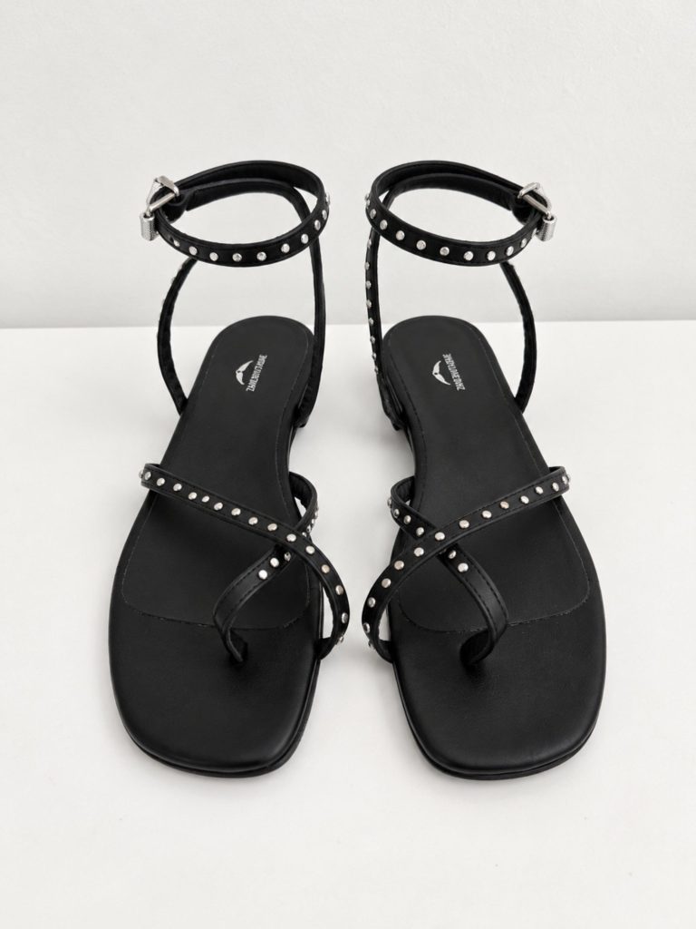 Zadig & Voltaire Womens Black Studded Leather Flat Sandals Size 39