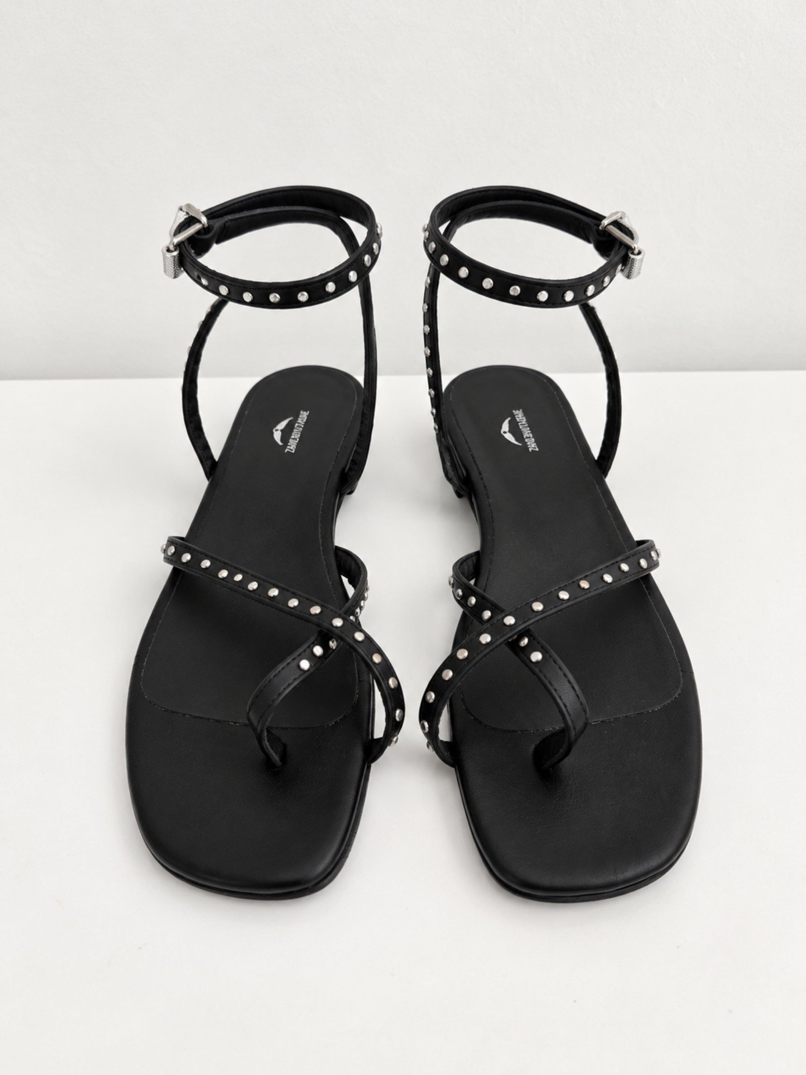 Zadig & Voltaire Womens Black Studded Leather Flat Sandals Size 39