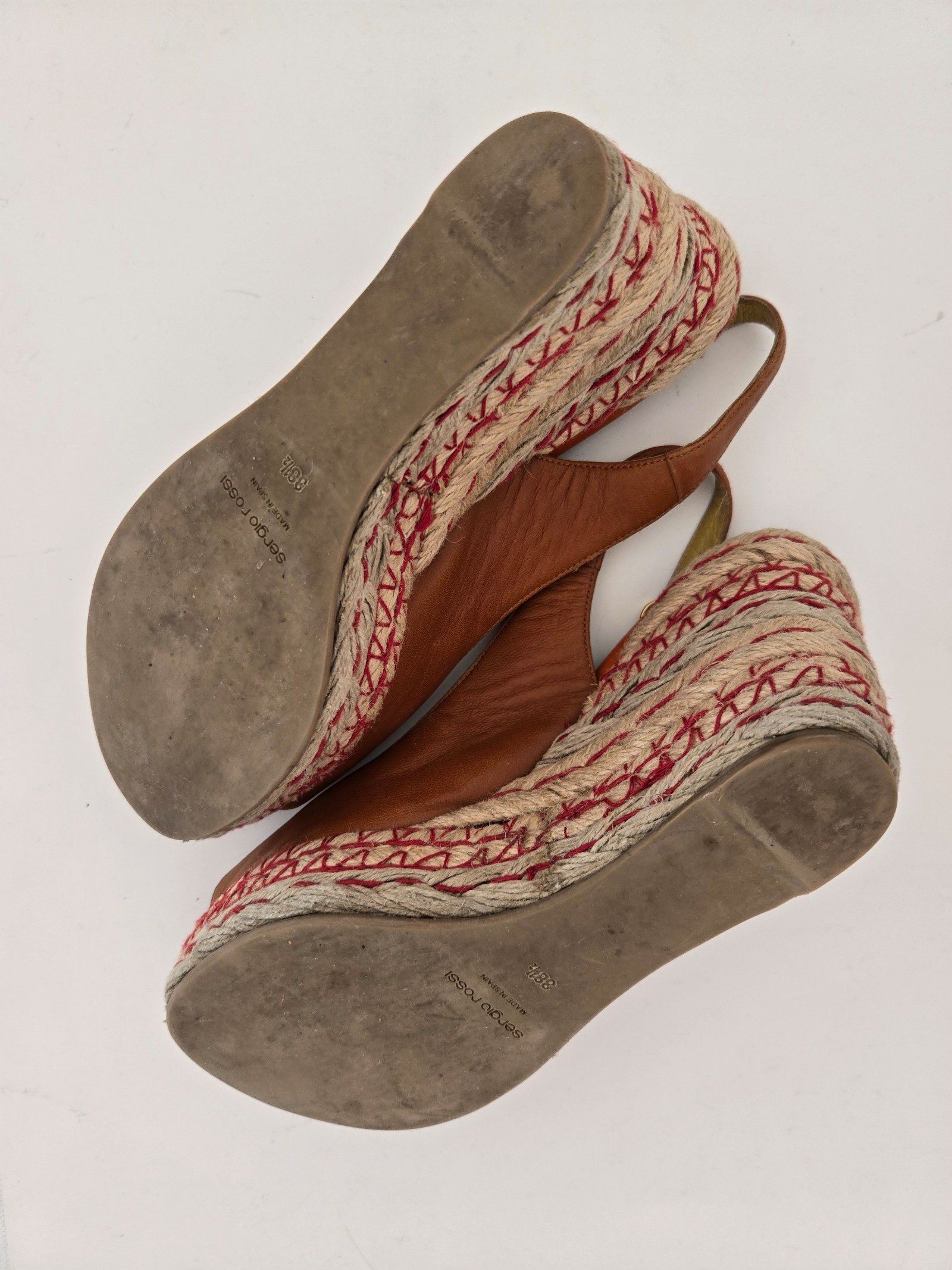 Sergio Rossi Womens Brown Leather Espadrille Wedge Sandals Size 38.5 image 6