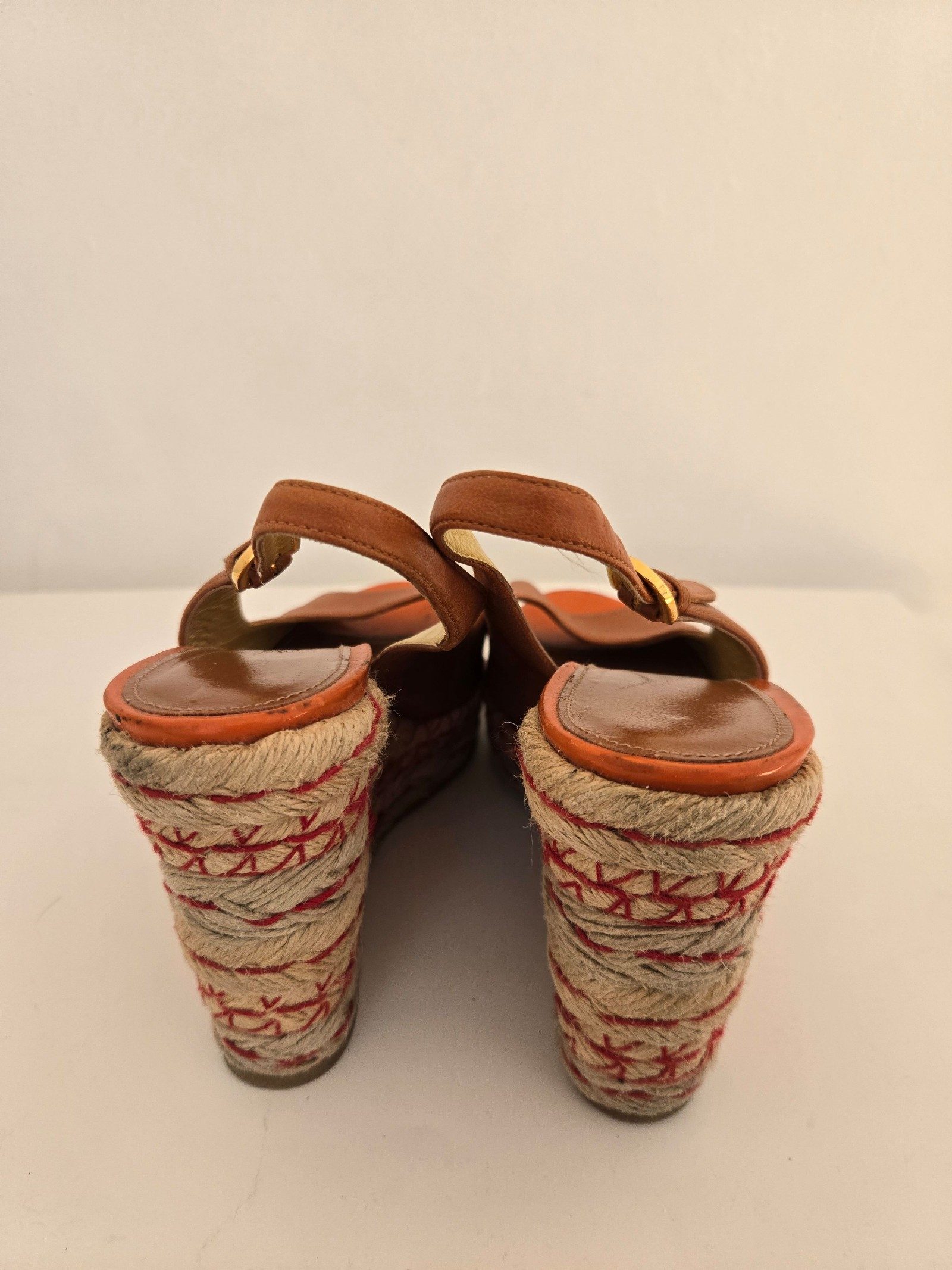 Sergio Rossi Womens Brown Leather Espadrille Wedge Sandals Size 38.5 image 5