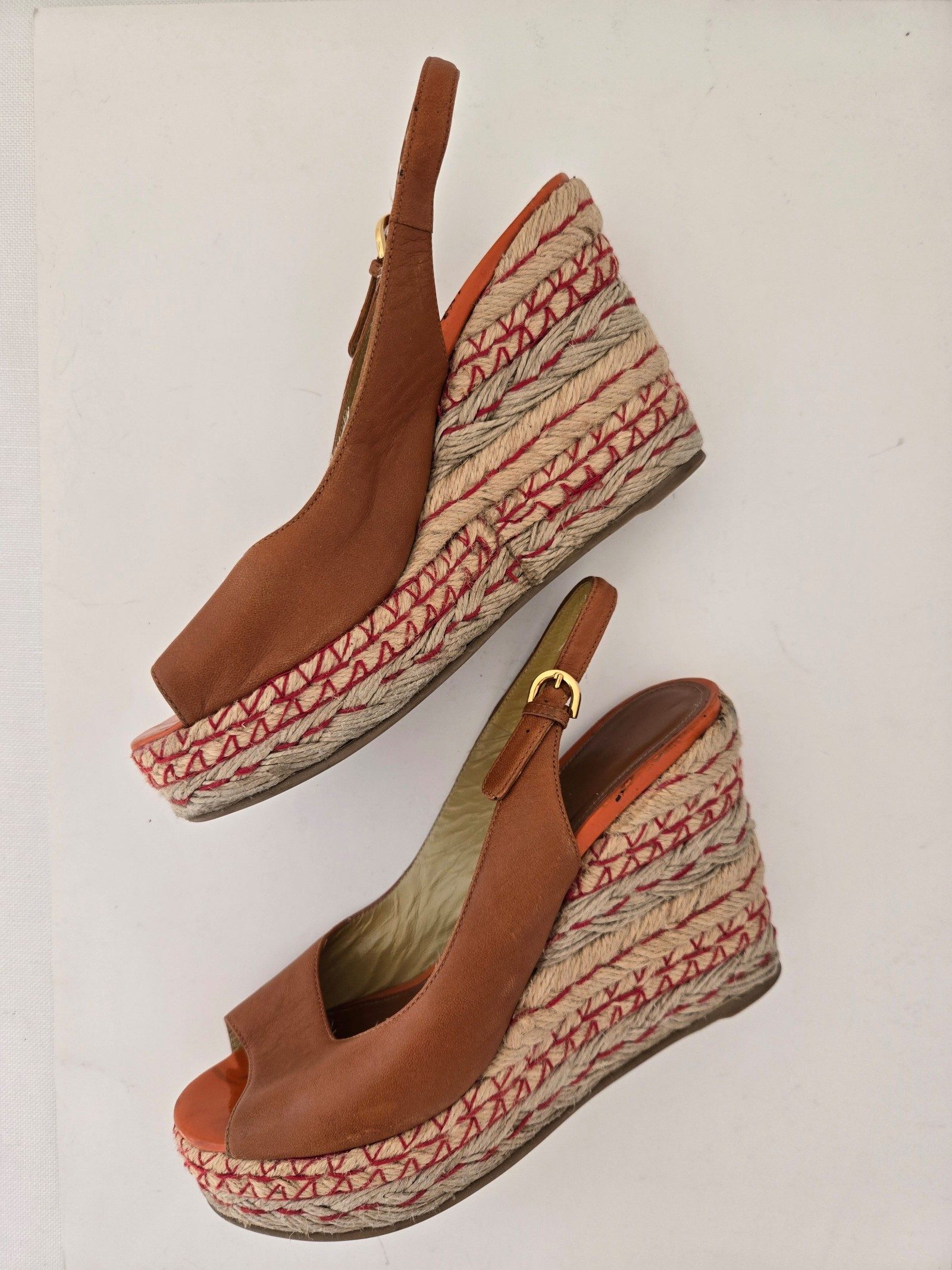 Sergio Rossi Womens Brown Leather Espadrille Wedge Sandals Size 38.5 image 4