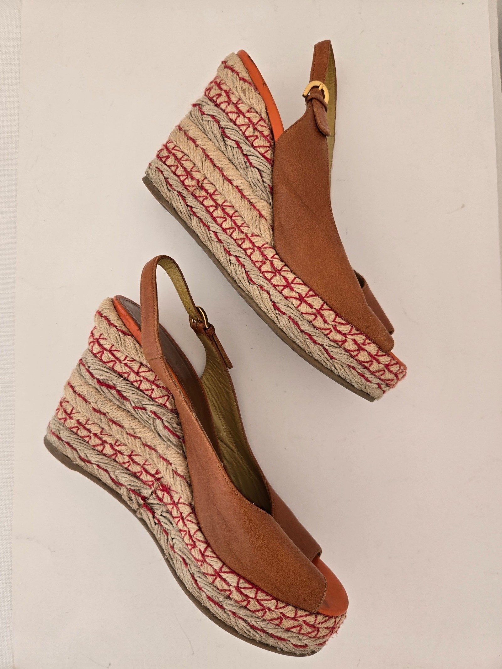 Sergio Rossi Womens Brown Leather Espadrille Wedge Sandals Size 38.5 image 3