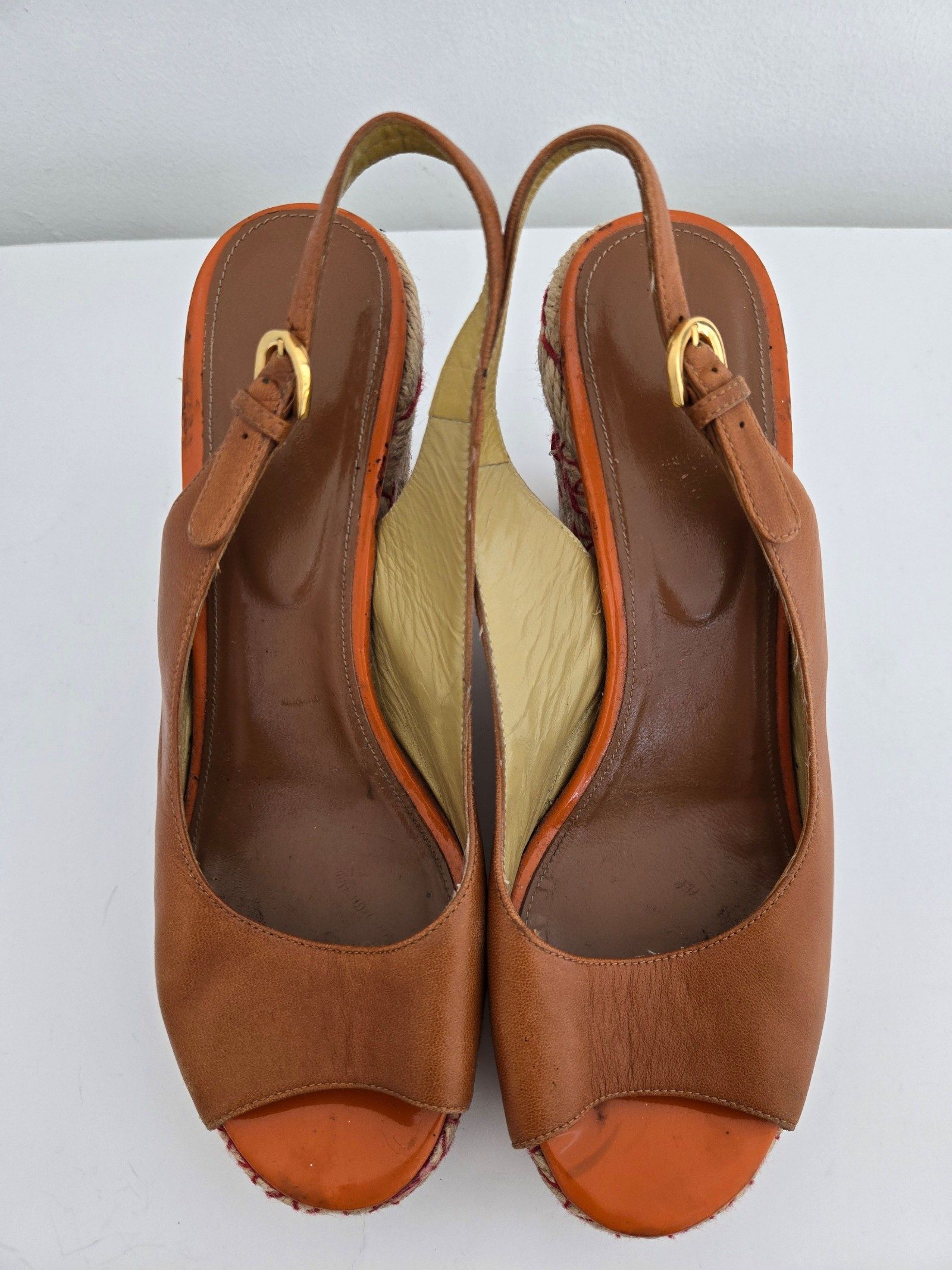 Sergio Rossi Womens Brown Leather Espadrille Wedge Sandals Size 38.5 image 2