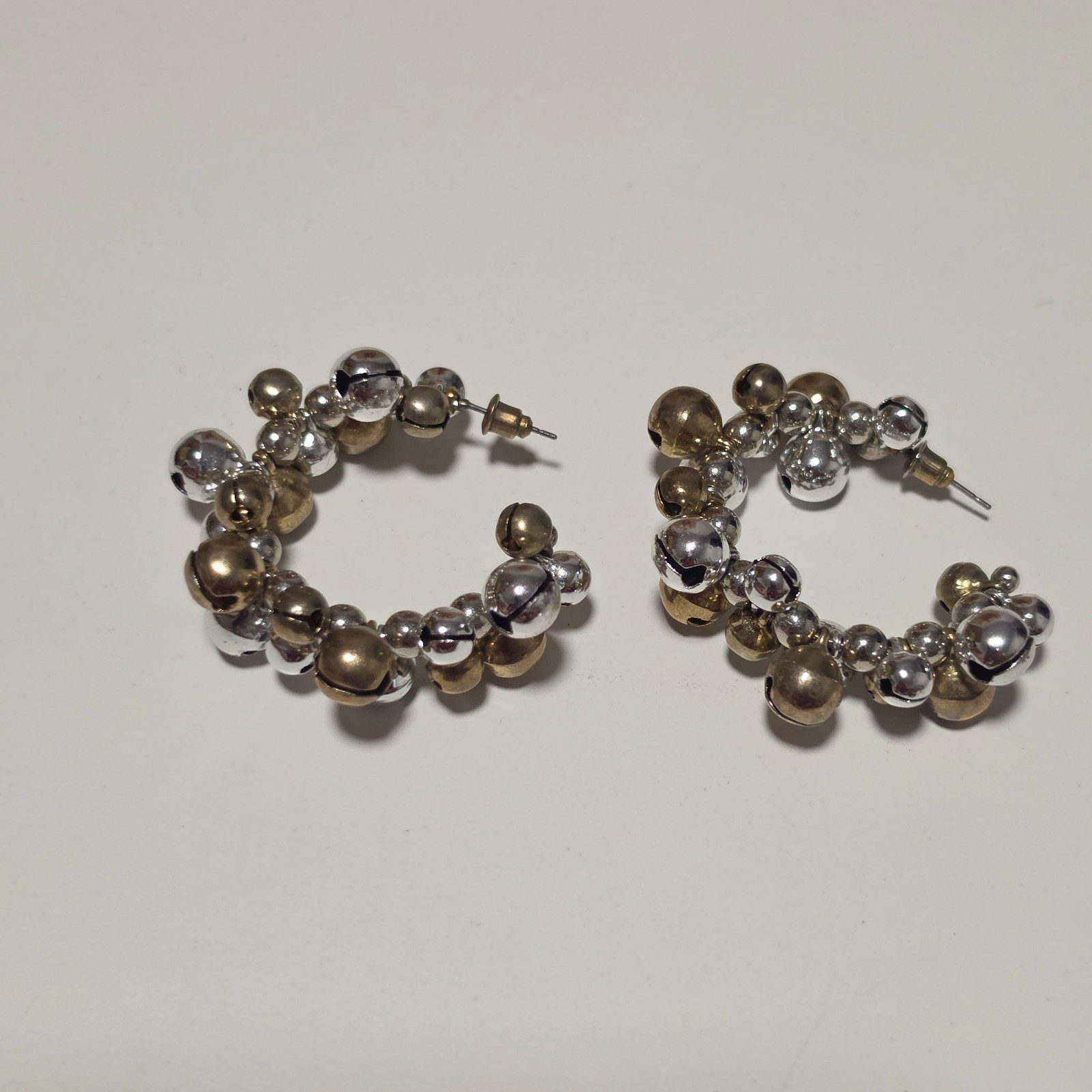 Silver & Gold Tone Beaded Hoop Earrings. B8 image 2