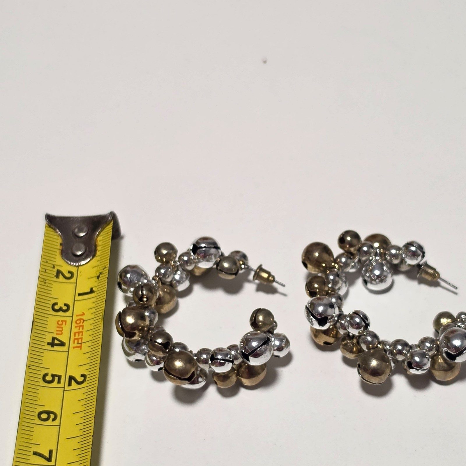 Silver & Gold Tone Beaded Hoop Earrings. B8 image 3