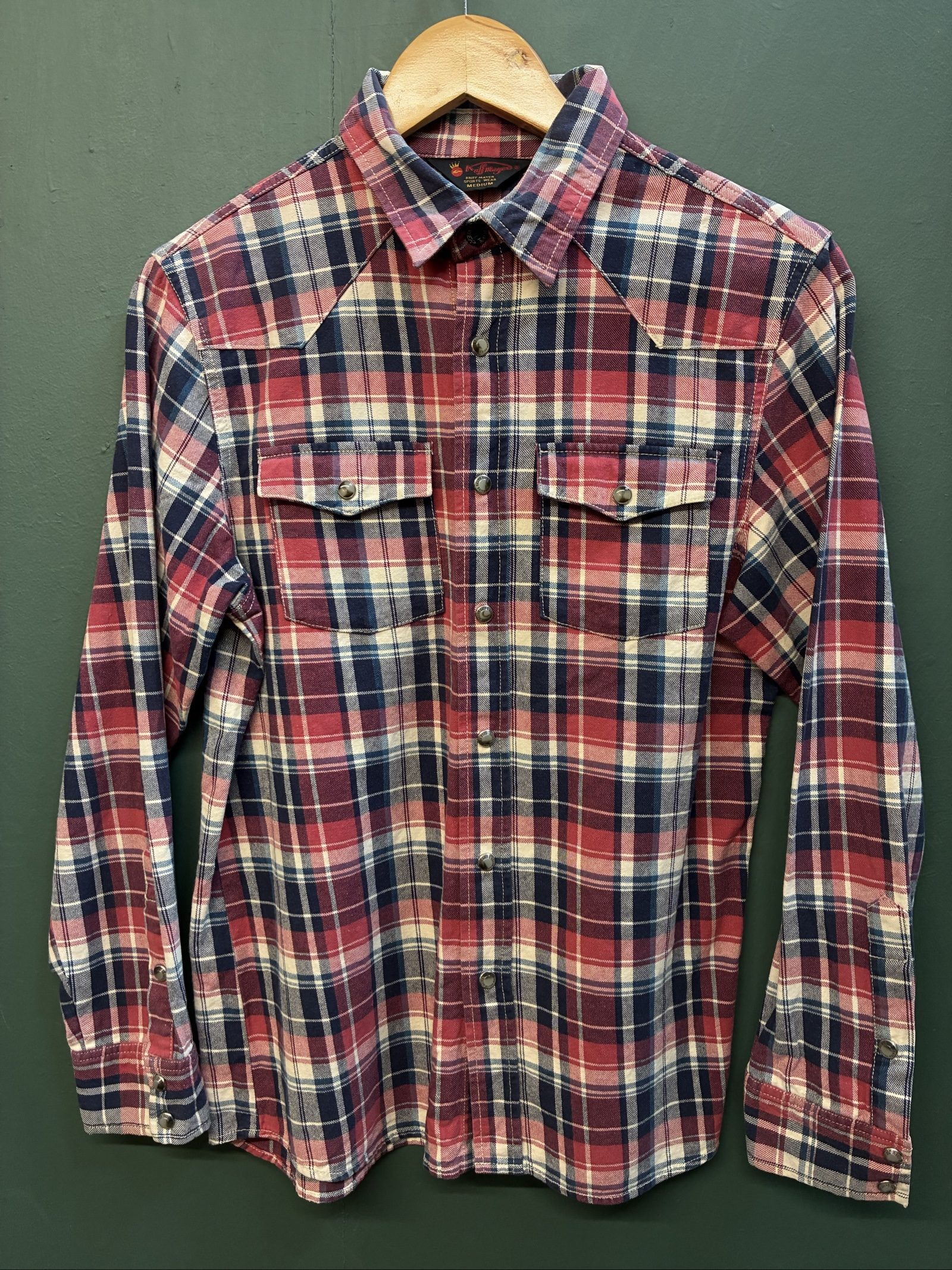 Kriiff Mayer Men's Red Navy & White Plaid Cotton Shirt Medium