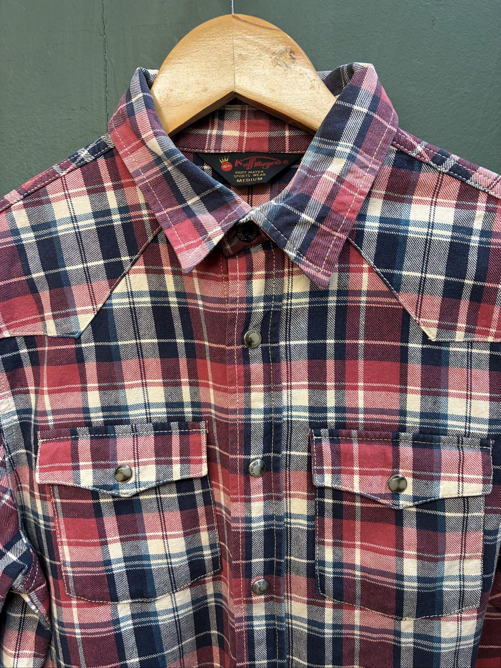 Kriiff Mayer Men's Red Navy & White Plaid Cotton Shirt Medium image 2