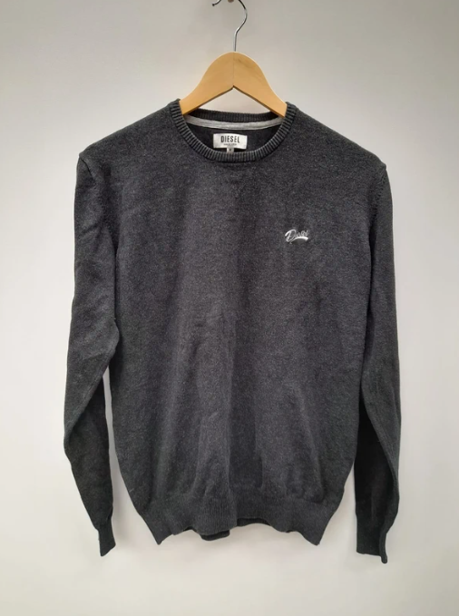 Diesel Men's Charcoal Grey Logo Knit Jumper Medium image 7