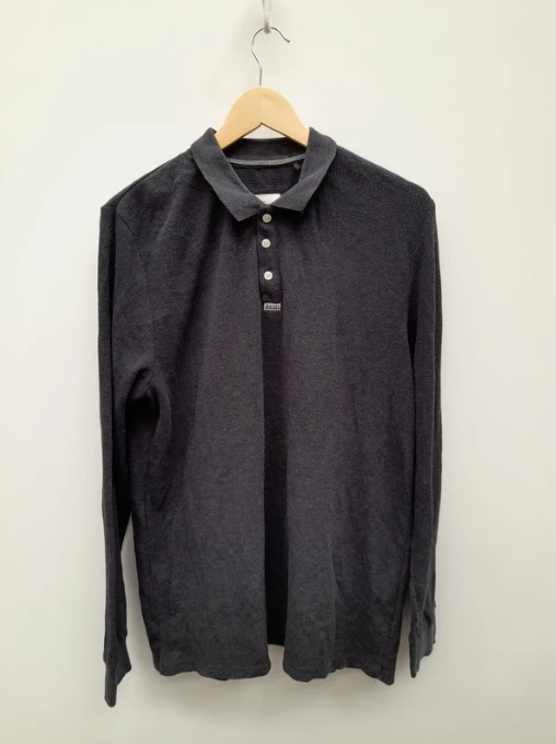 Diesel Men's Dark Grey Waffle Knit Long Sleeve Polo Shirt XL image 2