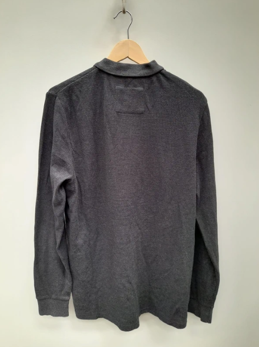 Diesel Men's Dark Grey Waffle Knit Long Sleeve Polo Shirt XL image 3