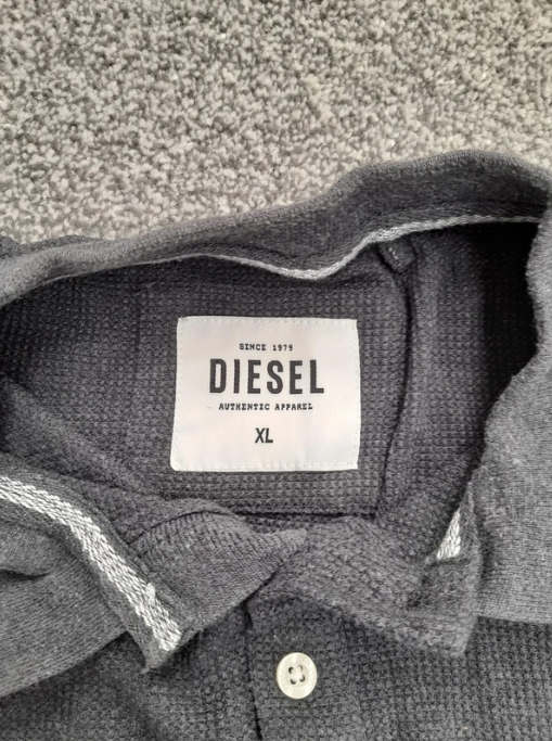 Diesel Men's Dark Grey Waffle Knit Long Sleeve Polo Shirt XL image 4