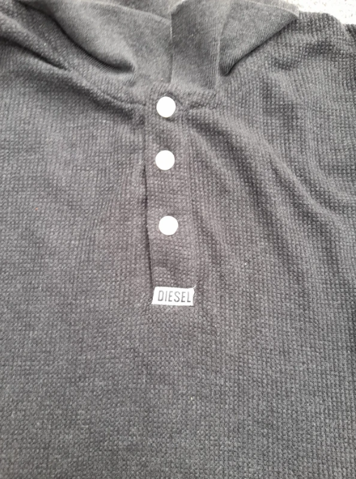 Diesel Men's Dark Grey Waffle Knit Long Sleeve Polo Shirt XL image 5