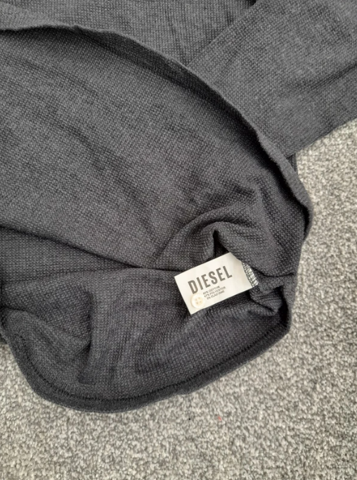 Diesel Men's Dark Grey Waffle Knit Long Sleeve Polo Shirt XL image 7