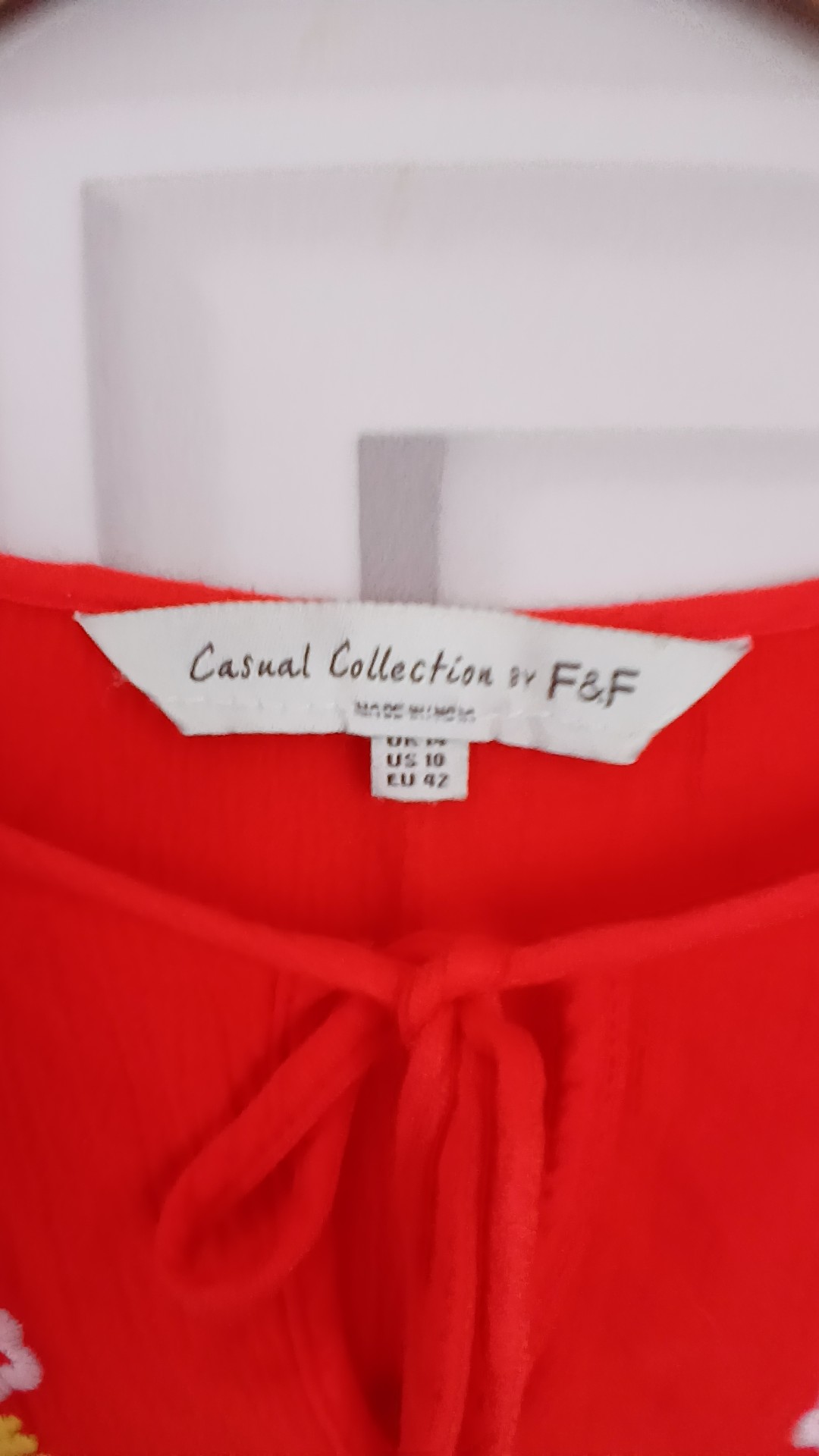 F&F Red Floral Embroidered Blouse UK 14 image 5