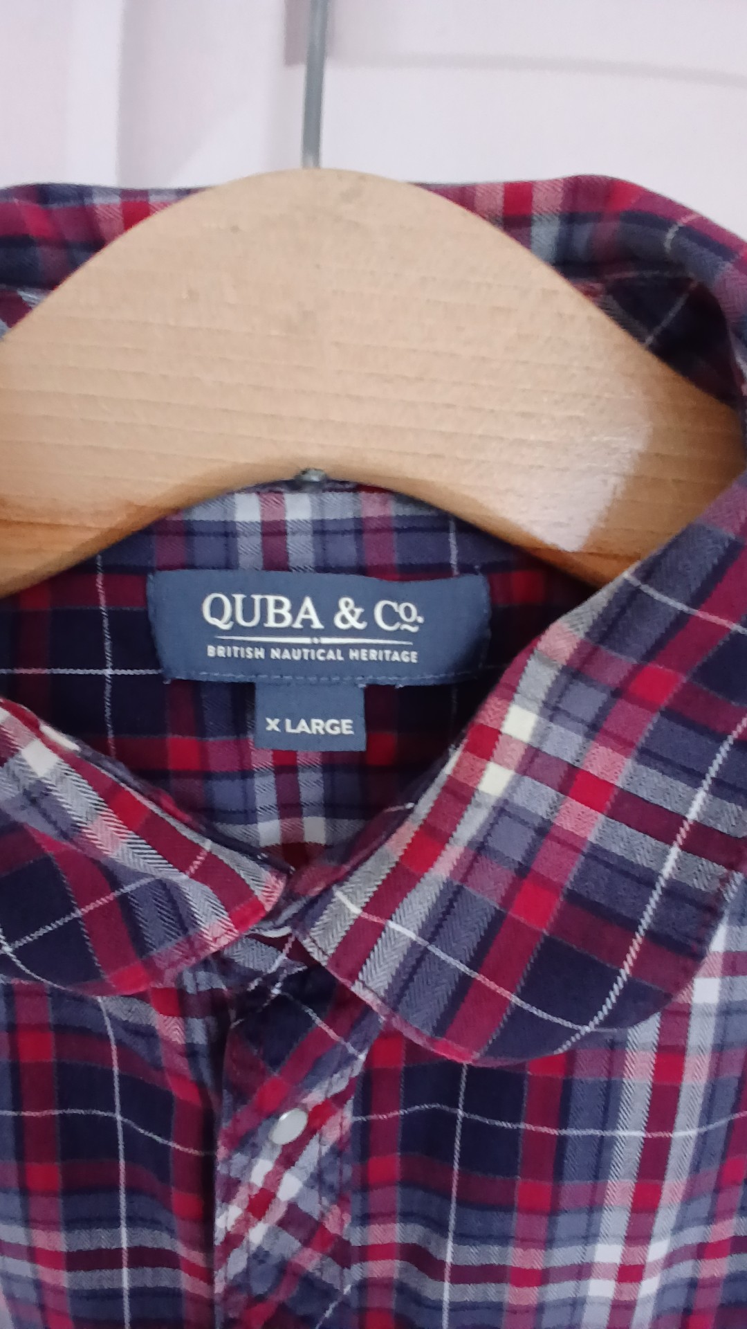 Quba & Co Red Navy Check 100% Cotton Shirt XL image 6