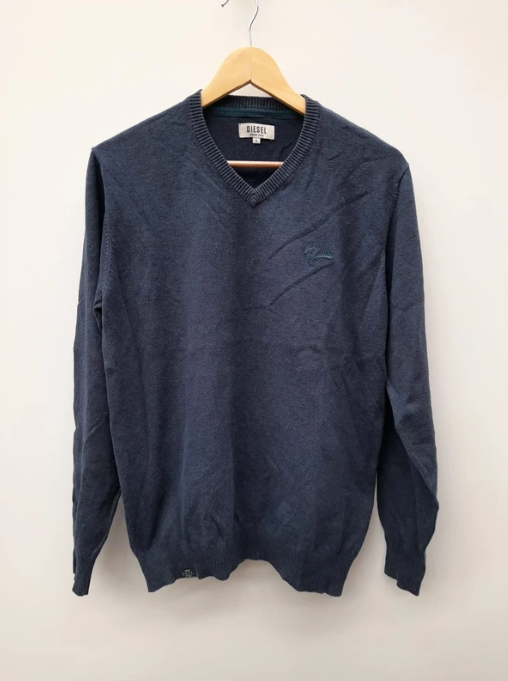 Diesel Navy V-Neck Sweater Embroidered Logo Large image 2