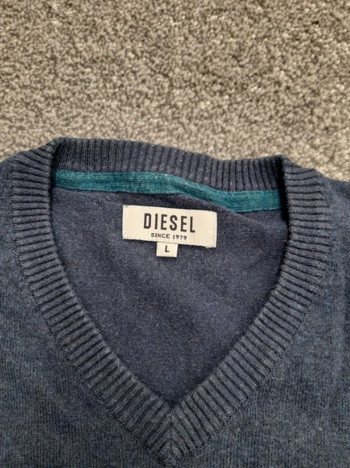 Diesel Navy V-Neck Sweater Embroidered Logo Large image 4