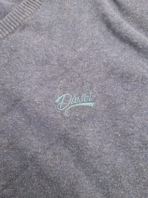 Diesel Navy V-Neck Sweater Embroidered Logo Large image 5