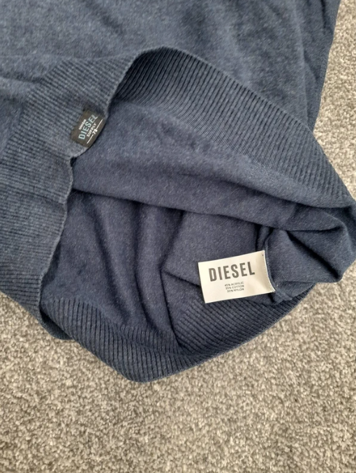 Diesel Navy V-Neck Sweater Embroidered Logo Large image 7