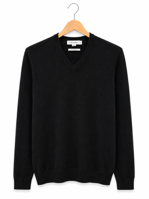 Calvin Klein Black Extra Fine Merino V-Neck Sweater Medium