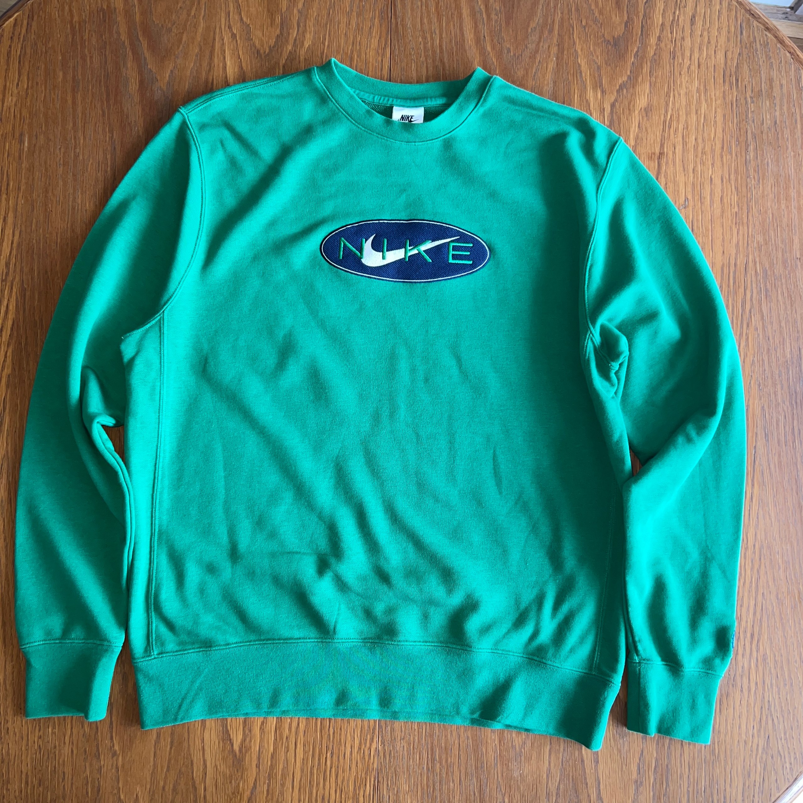 Nike Y2K Style Center Oval Logo Sweatshirt Green Men's Medium Crewneck FZ4728-399