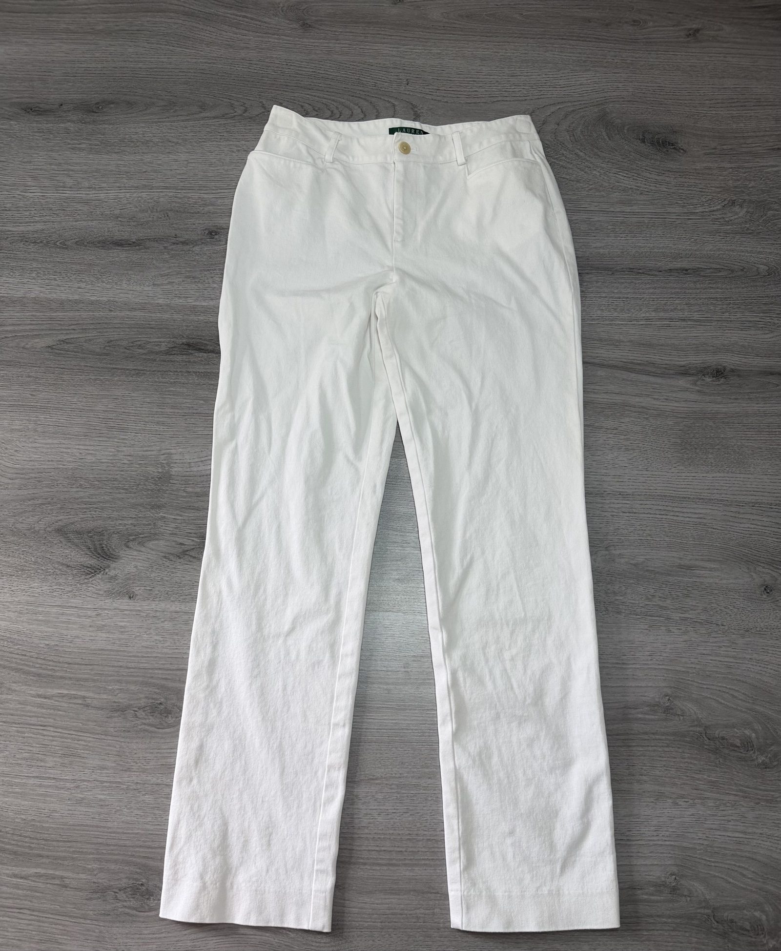 Lauren Ralph Lauren White Cotton Blend Trousers Size 4 (01706)