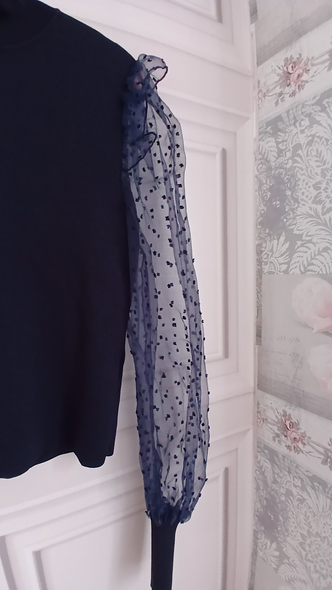 Zara Navy Blue Turtleneck Sheer Sleeve Knit Jumper Eur L image 3