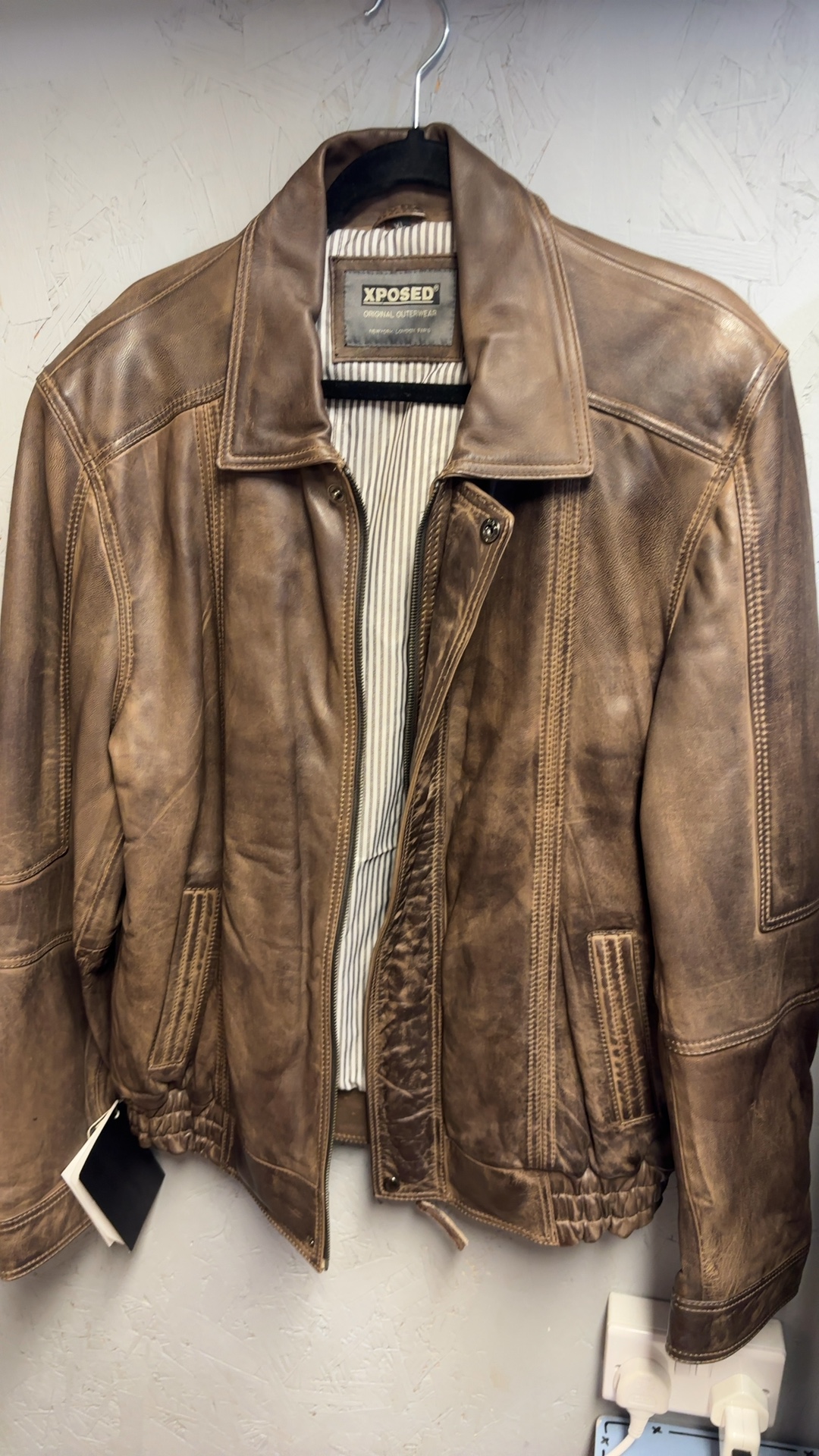 XPOSED Brown Leather Jacket XL Vintage Style excellent condition