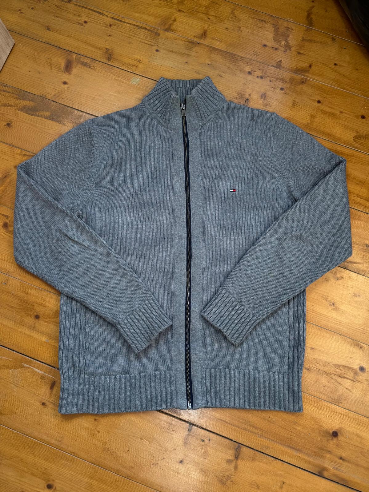 Tommy Hilfiger Gris Pull Zippé Col Montant Premium Cotton Large