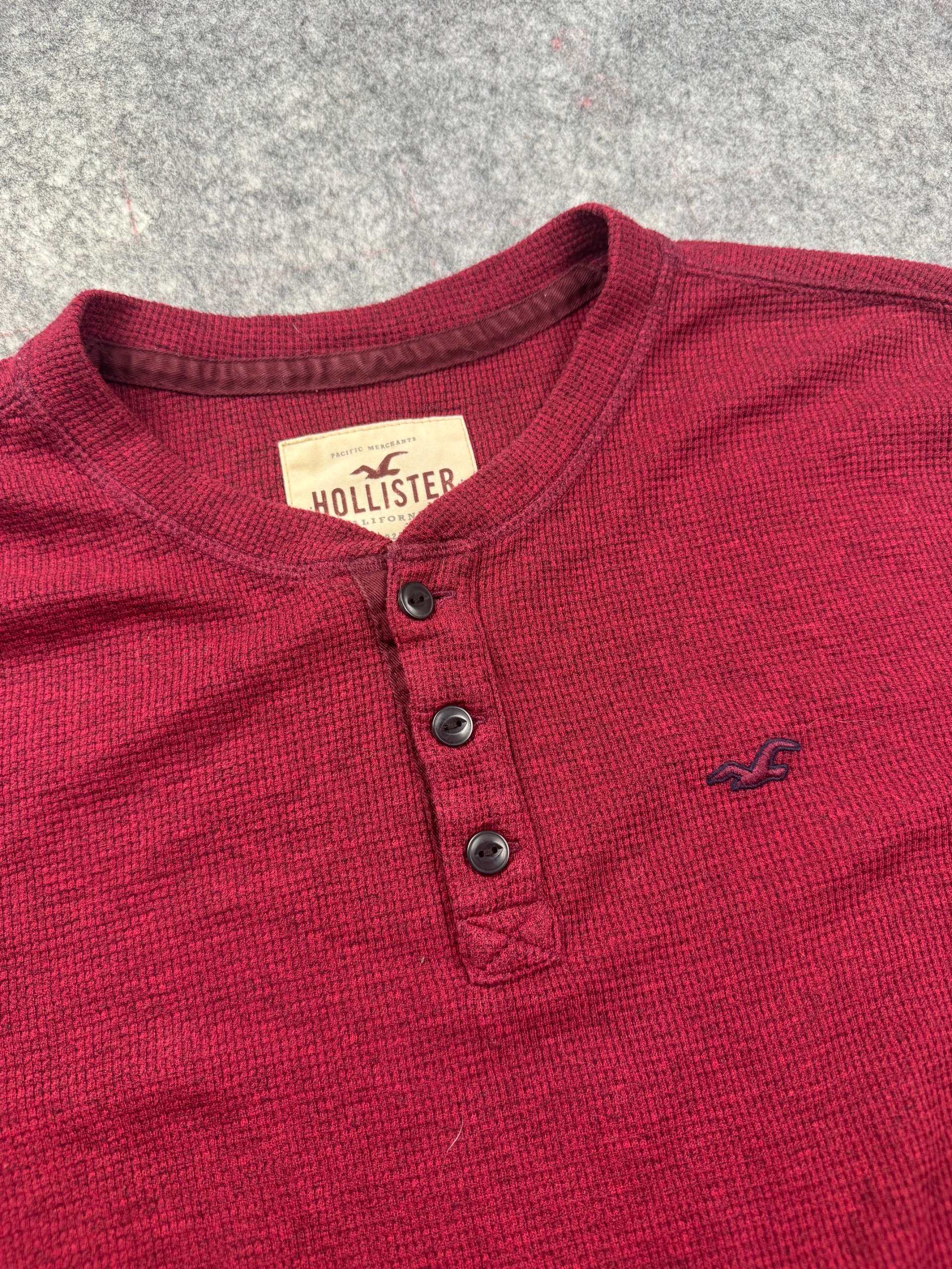 Hollister Burgundy Waffle Henley Long Sleeve Top XL image 2